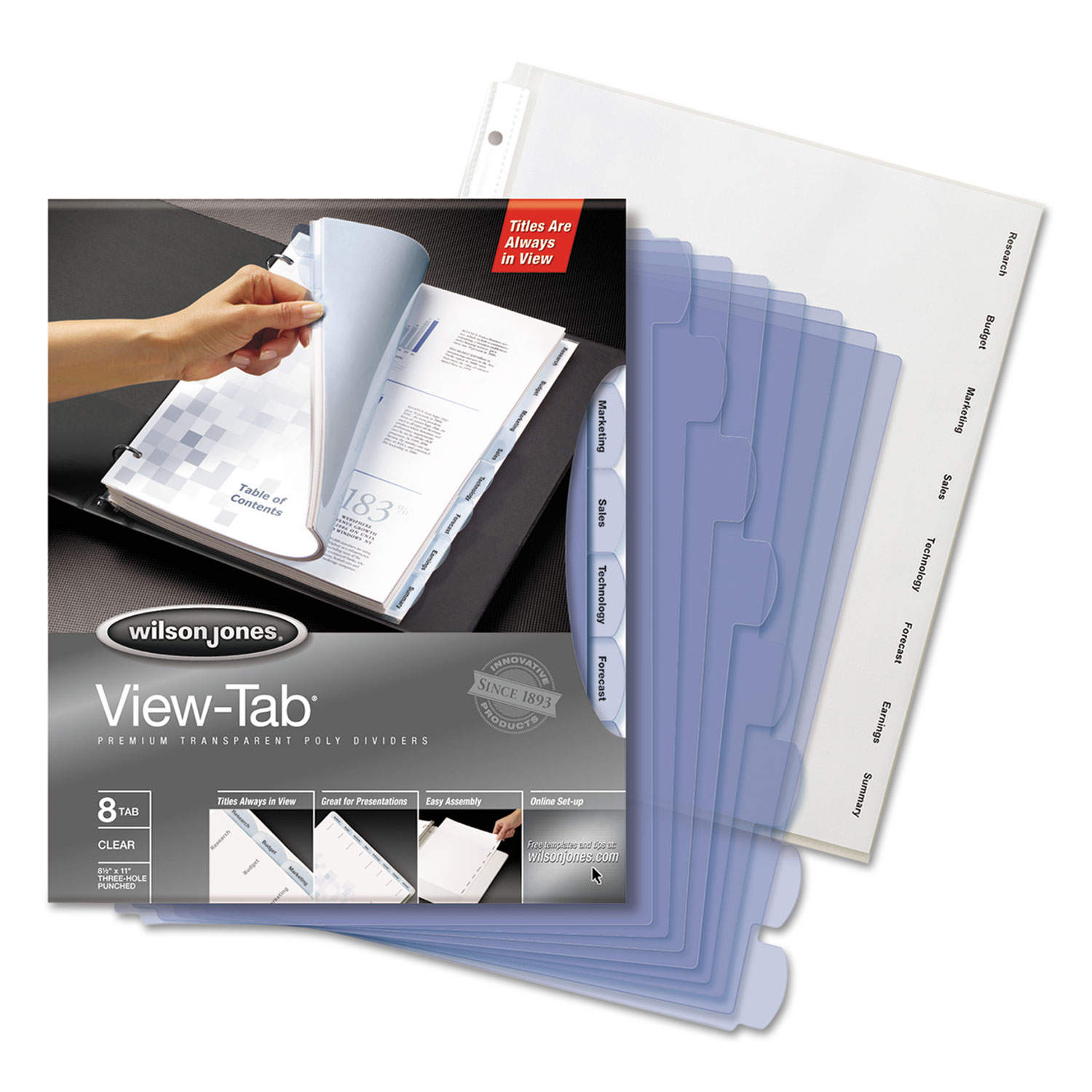 View-Tab Transparent Index Dividers, 8-Tab, Rectangle, Letter, Clear