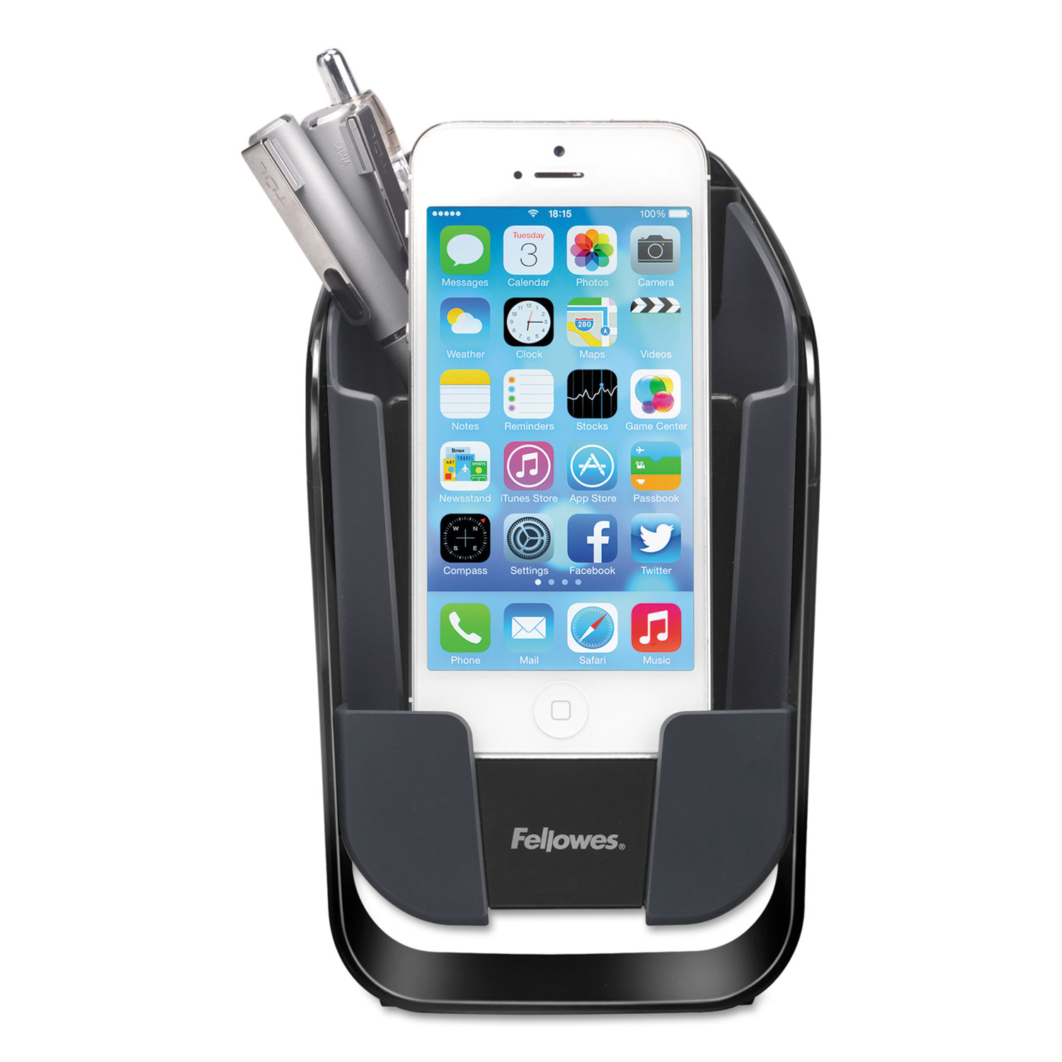 I-Spire Series Pencil and Phone Station, 3 7/8 x 5 3/8 x 5 1/2, Black/Gray