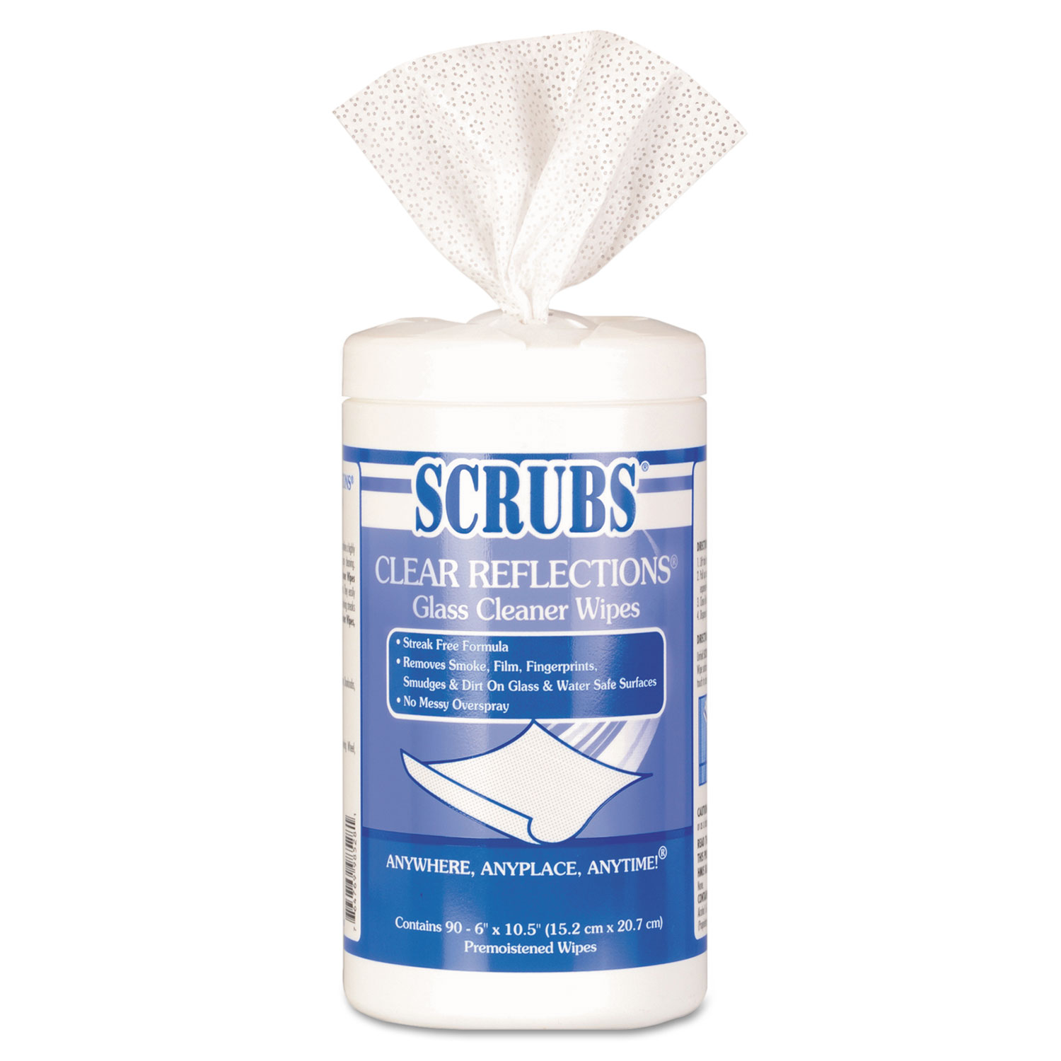  SCRUBS 98528 Glass Cleaner Wipes, 6 x 10 1/2, White, 90 Canister/Pack, 6 Cans/Carton (ITW98528) 