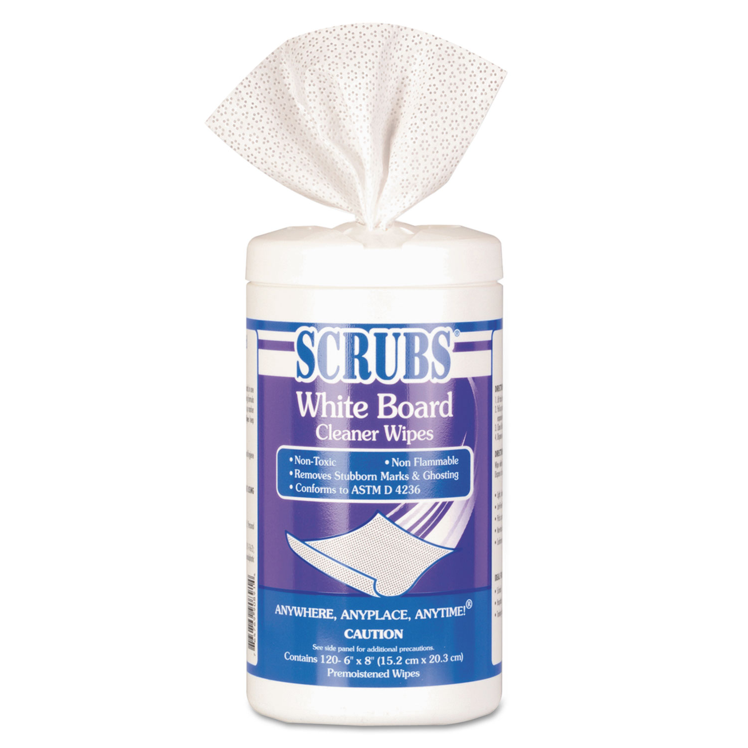  SCRUBS 90891 White Board Cleaner Wipes, Cloth, 8 x 6, White, 120/Canister, 6/Carton (ITW90891CT) 