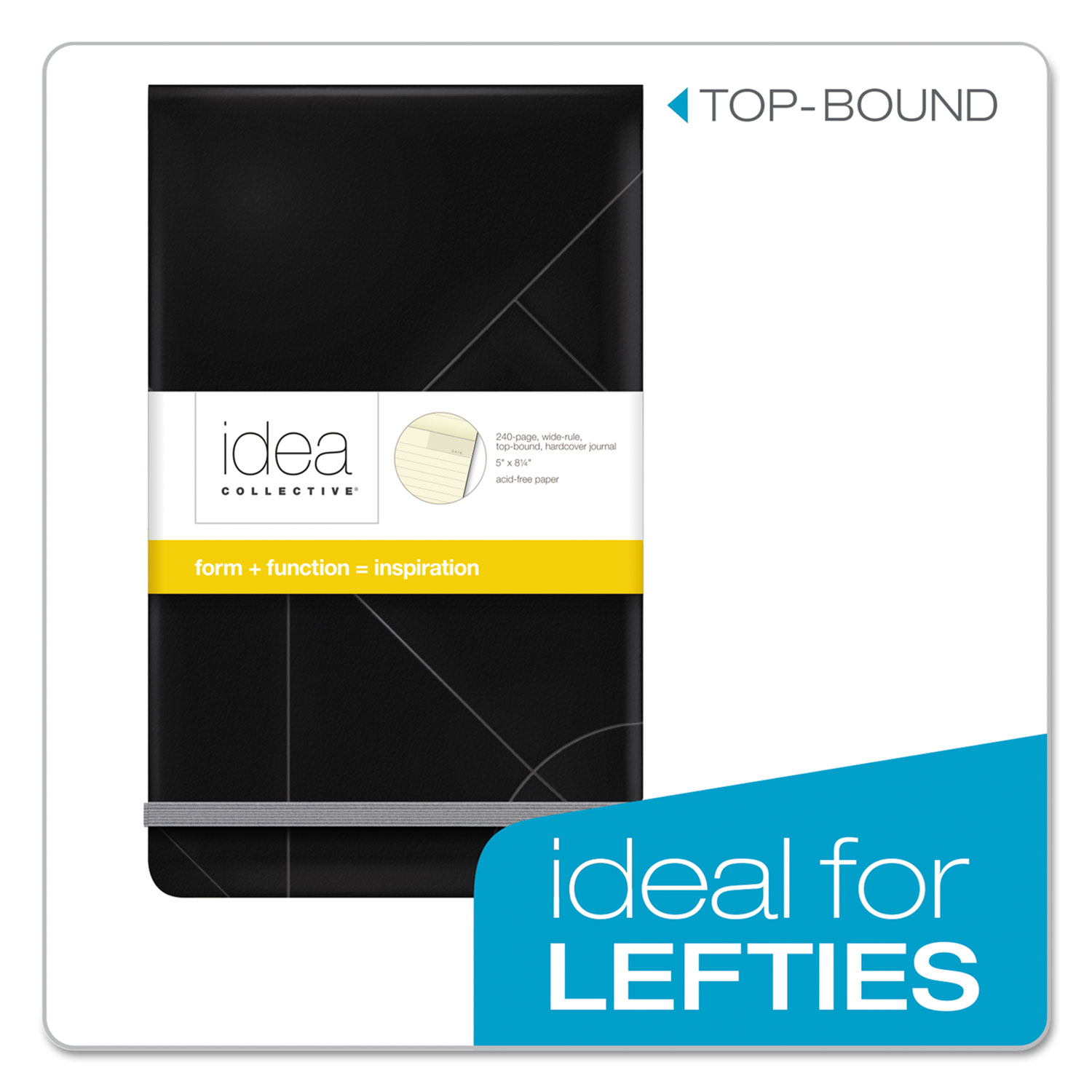 Idea Collective Journal, Hard Cover, Top Bound, 5 1/4 x 8 1/4, Black, 120 Sheets