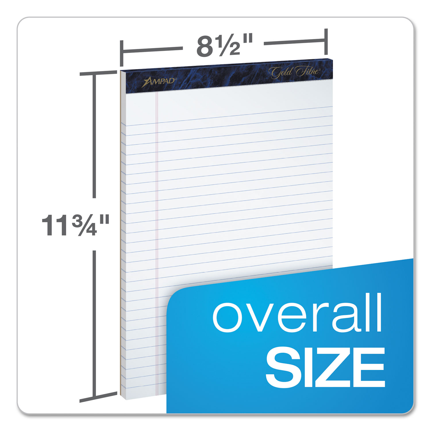 Gold Fibre Writing Pads, Wide/Legal Rule, 50 White 8.5 x 11.75