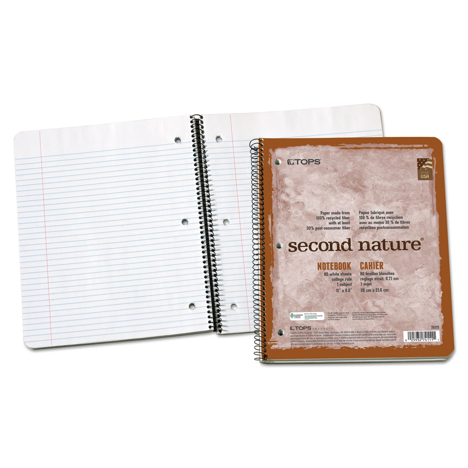 Second Nature Subject Wirebound Notebook, 11 x 8 1/2, White, 80 Sheets
