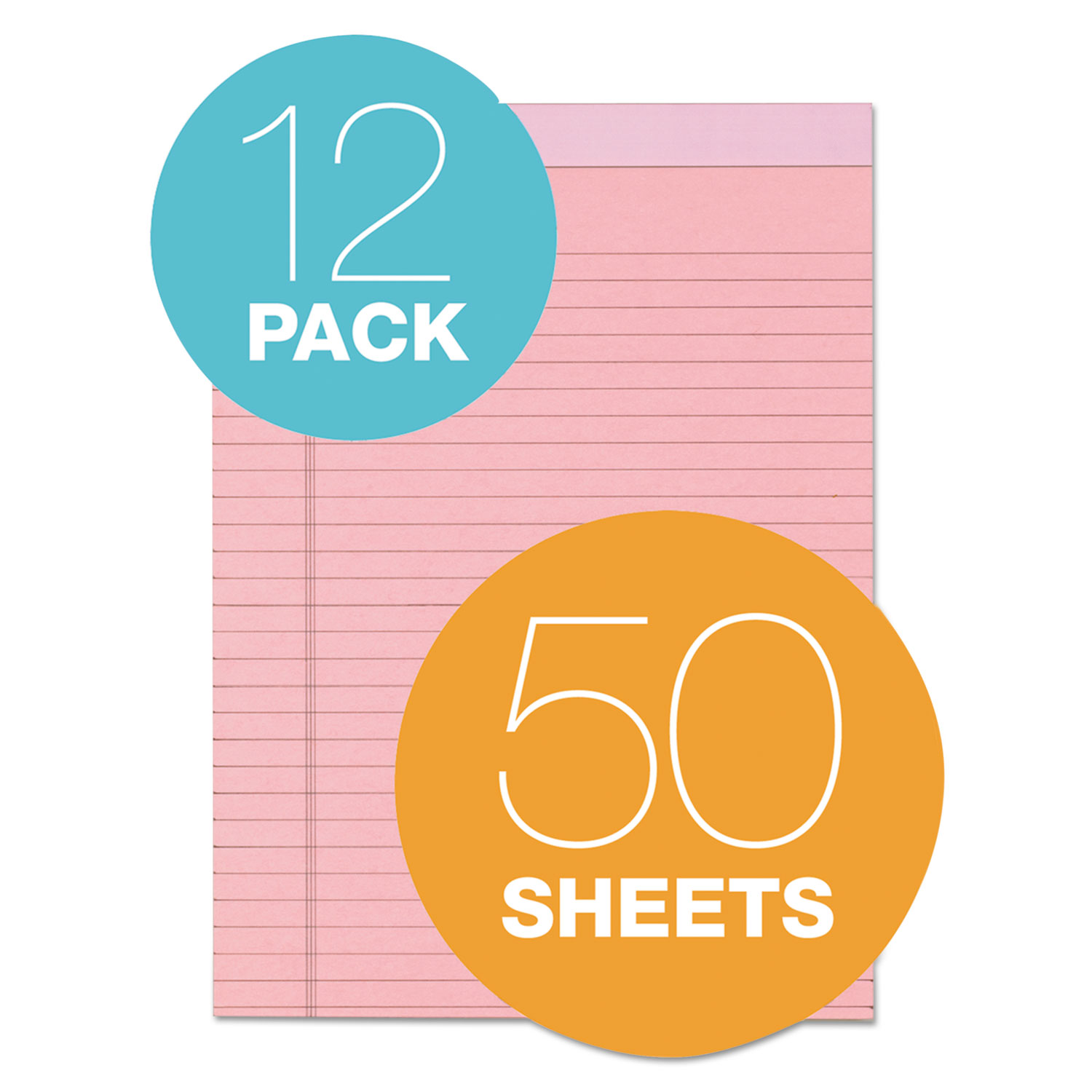 Prism Plus Colored Legal Pads, 8 1/2 x 11 3/4, Pink, 50 Sheets, Dozen