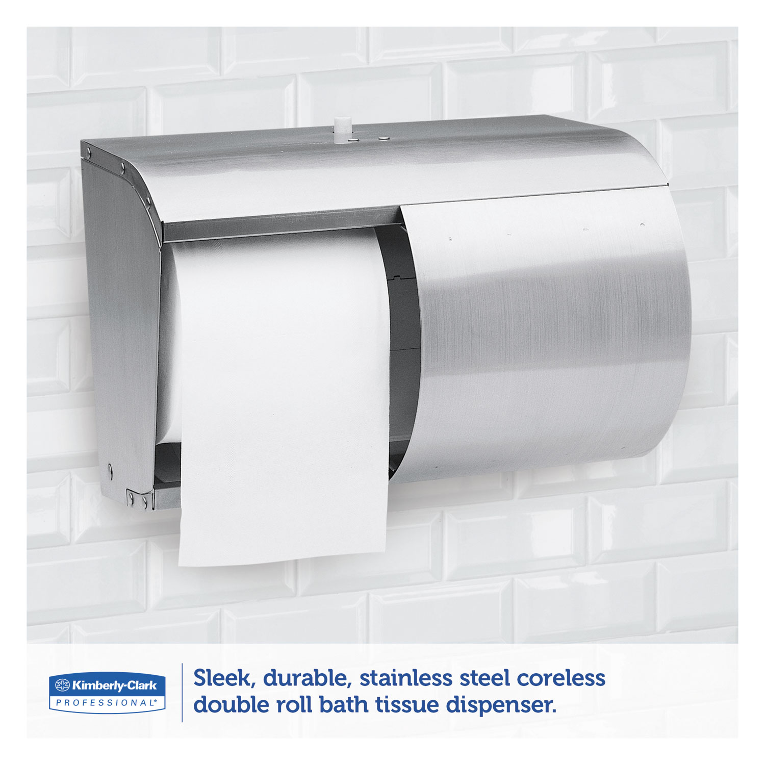 Coreless Double Roll Tissue Dispenser, 7 1/10 x 10 1/10 x 6 2/5, Stainless Steel