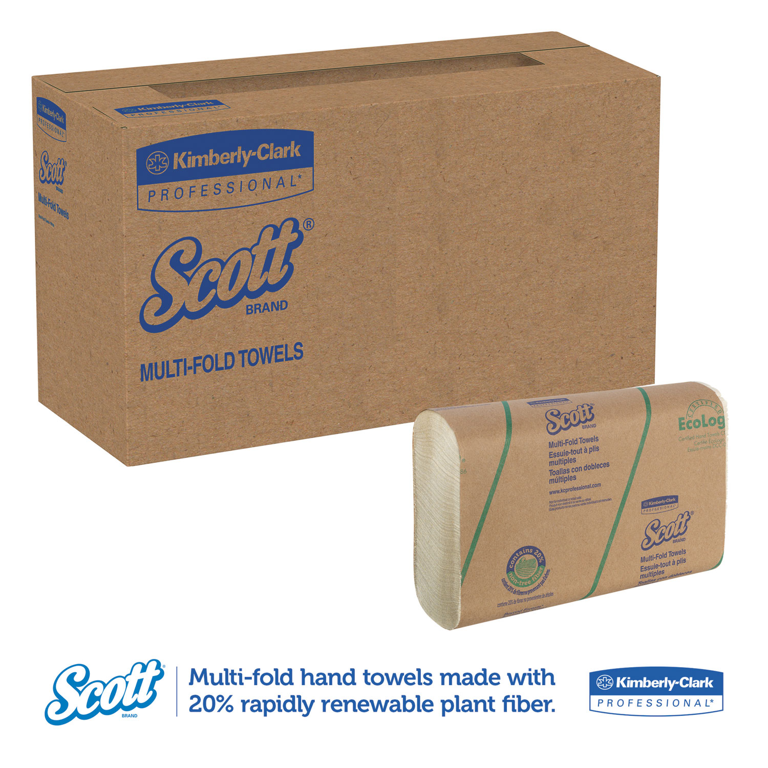 Multi-Fold Towels, 20% Plant Fiber, 9 2/5x9 1/5, Soft Wheat, 250/Pk, 16/Carton