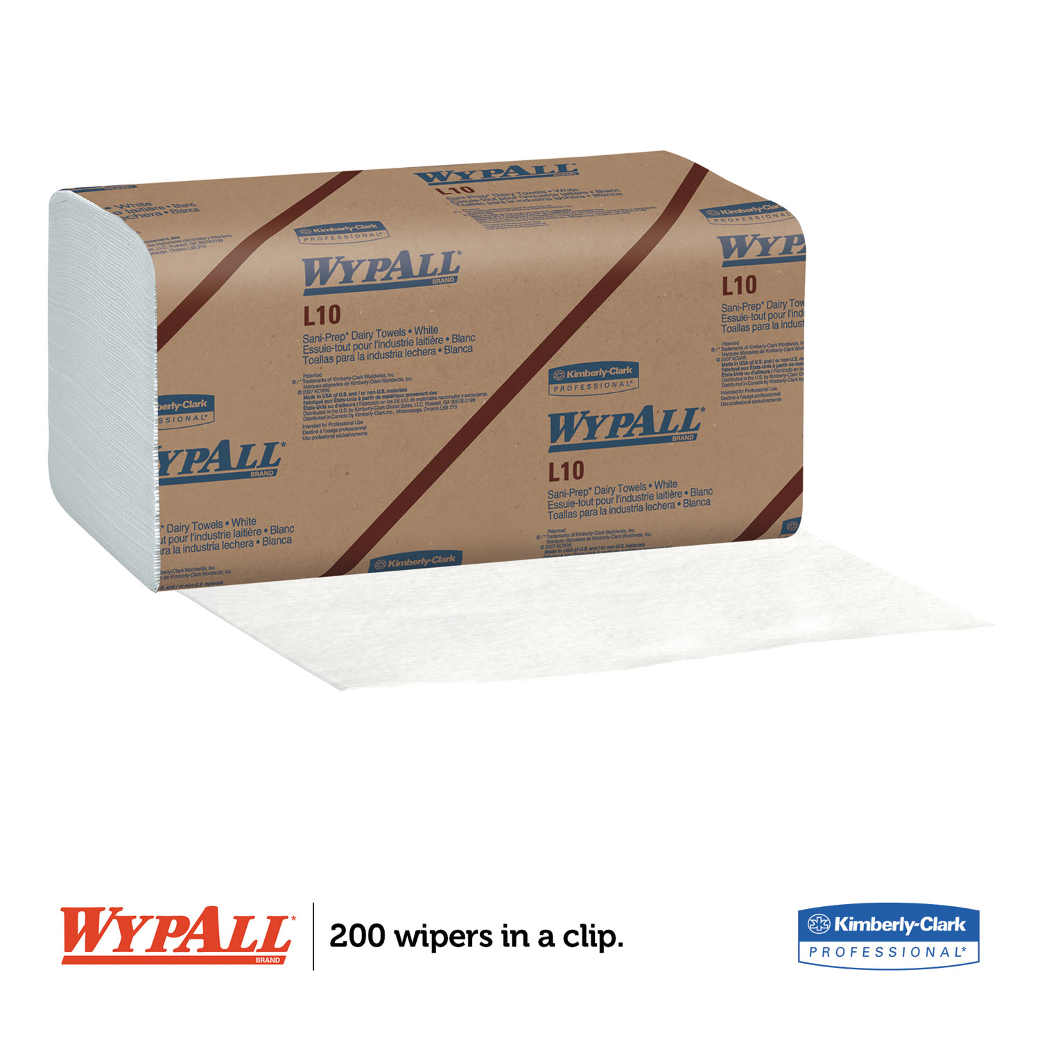WypAll 01770 L10 SANI-PREP Dairy Towels Banded Case of 12 Packs 200 per Pack 10 1/2 x 9 3/10 1-Ply 