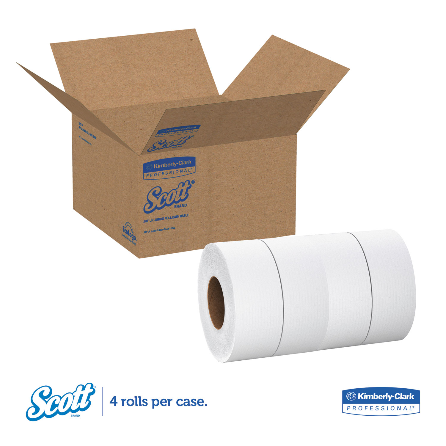 JRT Jumbo Roll Bathroom Tissue, 2-Ply, 9 dia, 1000ft, 4/Carton
