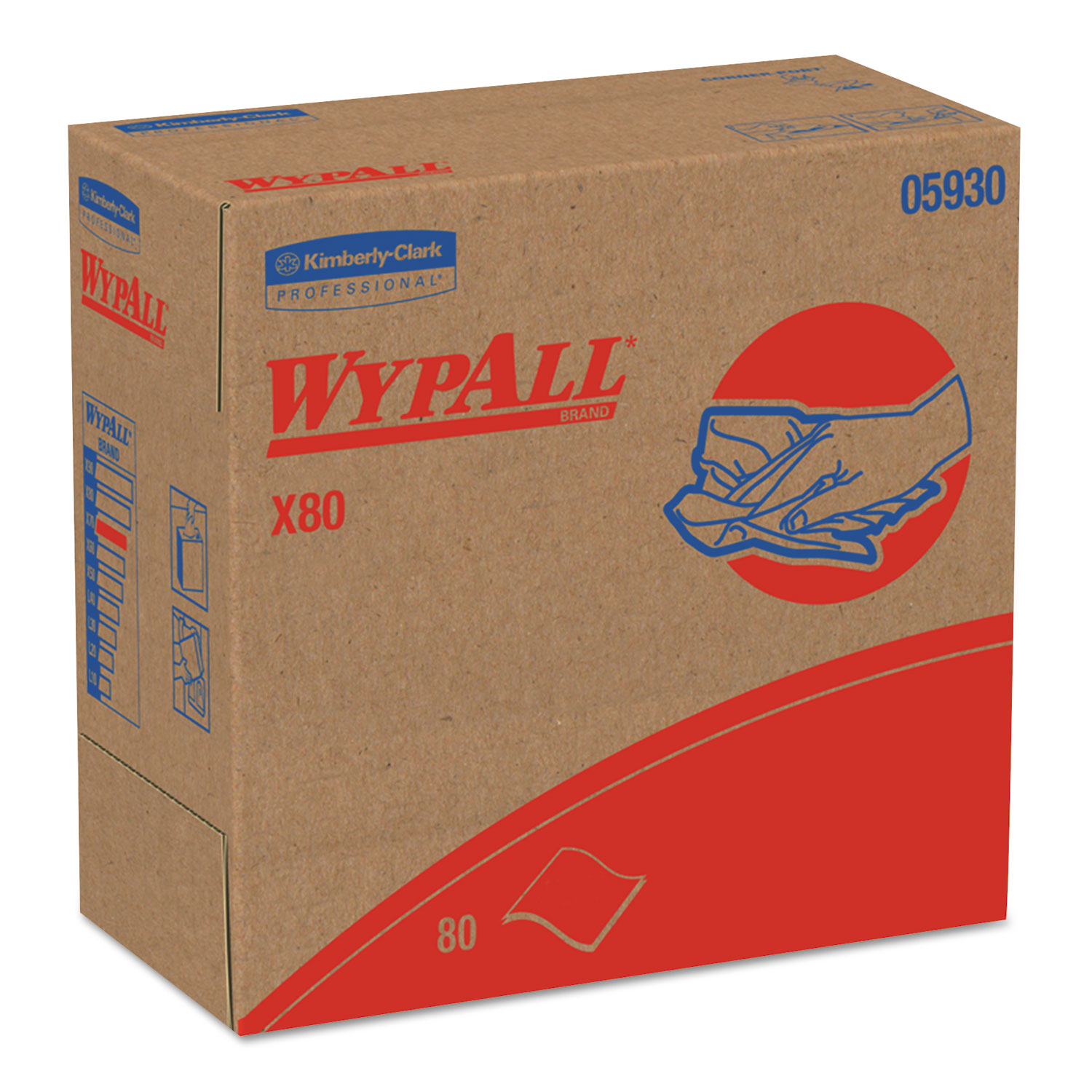  WypAll 05930 X80 Cloths with HYDROKNIT, 9.1 x 16.8, Red, Pop-Up Box, 80/Box, 5 Box/Carton (KCC05930) 