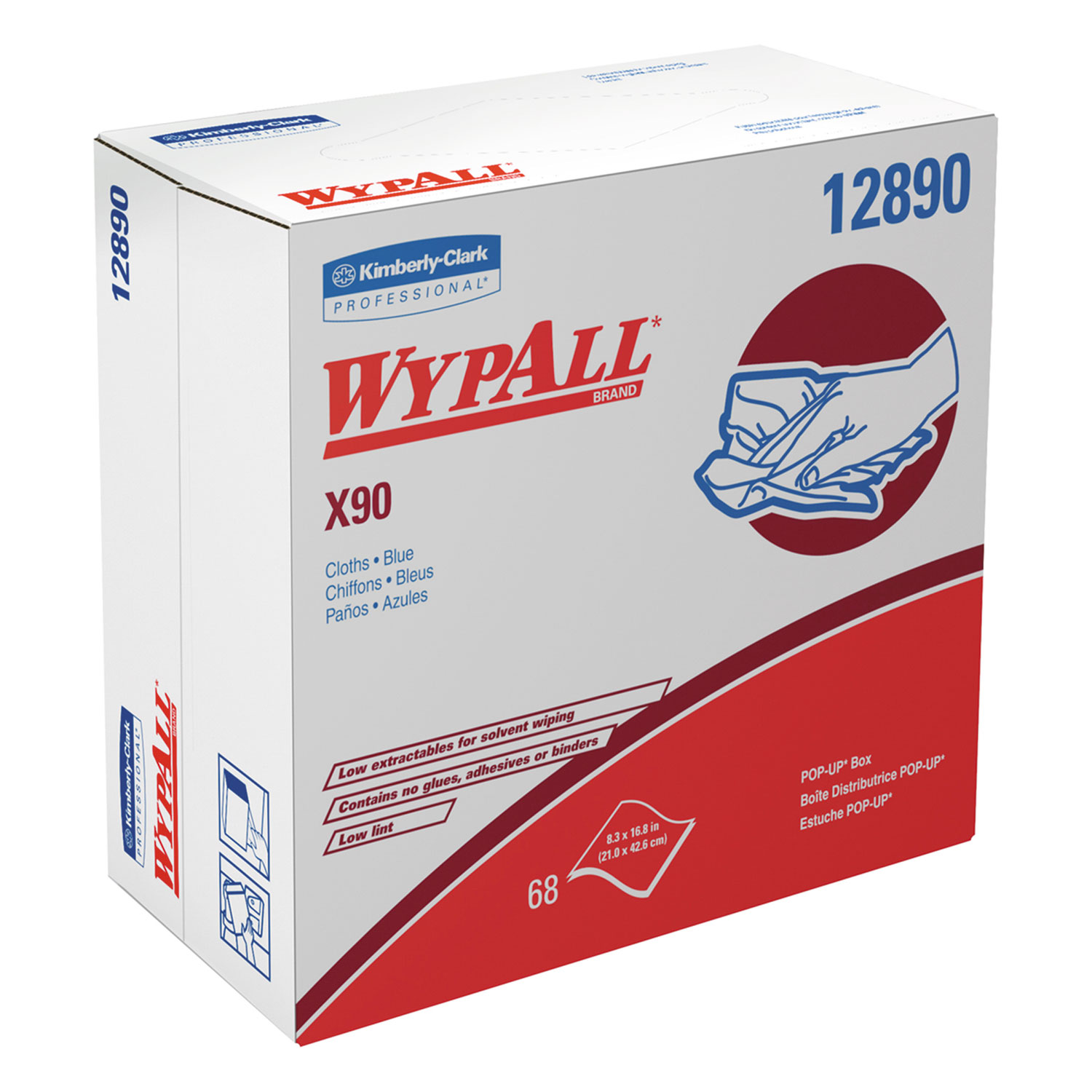  WypAll KCC 12890 X90 Cloths, POP-UP Box, 8 3/10 x 16 4/5, Denim Blue, 68/Box, 5 Boxes/Carton (KCC12890) 