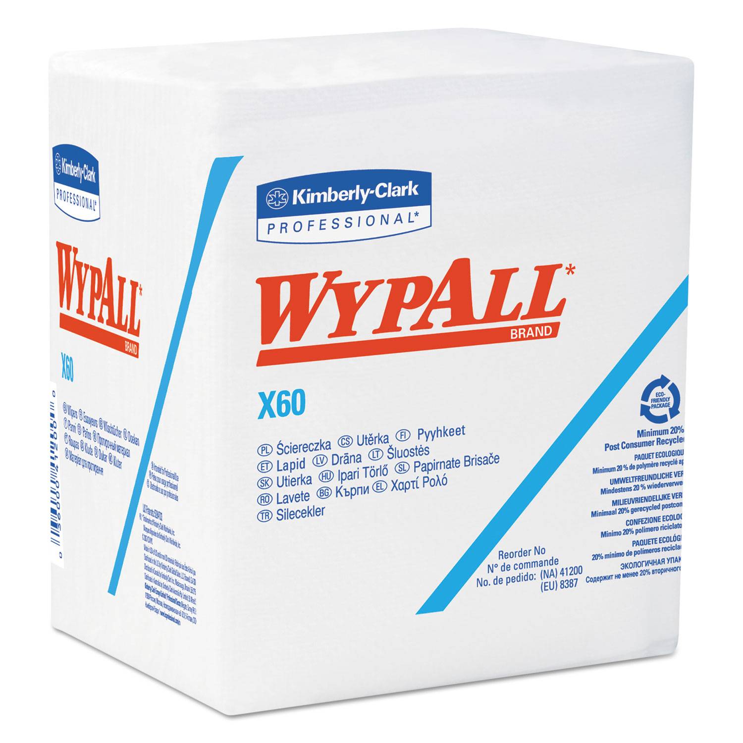  WypAll 34865 X60 Cloths, 1/4 Fold, 12 1/2 x 13, White, 76/Box, 12 Boxes/Carton (KCC34865) 