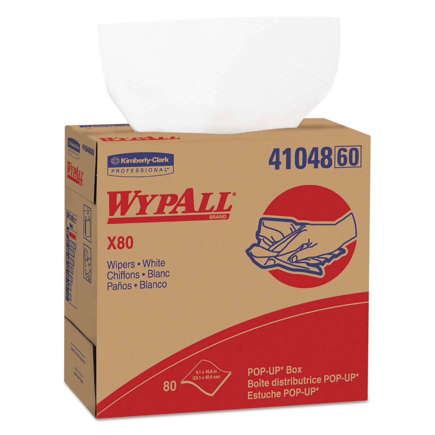  WypAll 41048 X80 Cloths, HYDROKNIT, POP-UP Box, 9 1/10 x 16 4/5, White, 80/Bx, 5 Boxes/Carton (KCC41048) 