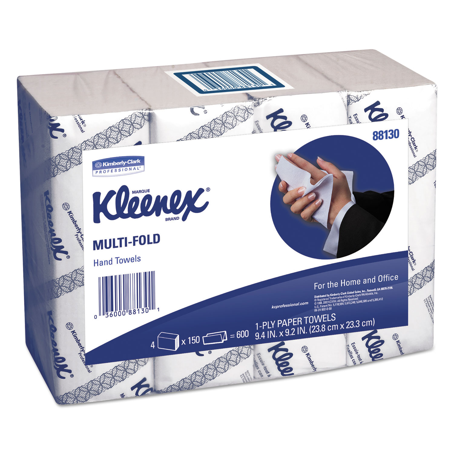  Kleenex 88130 Multi-Fold Paper Towels,(4) 4PK Bundles, 9 1/5x9 2/5, White, 150/Pack, 16/Carton (KCC88130) 