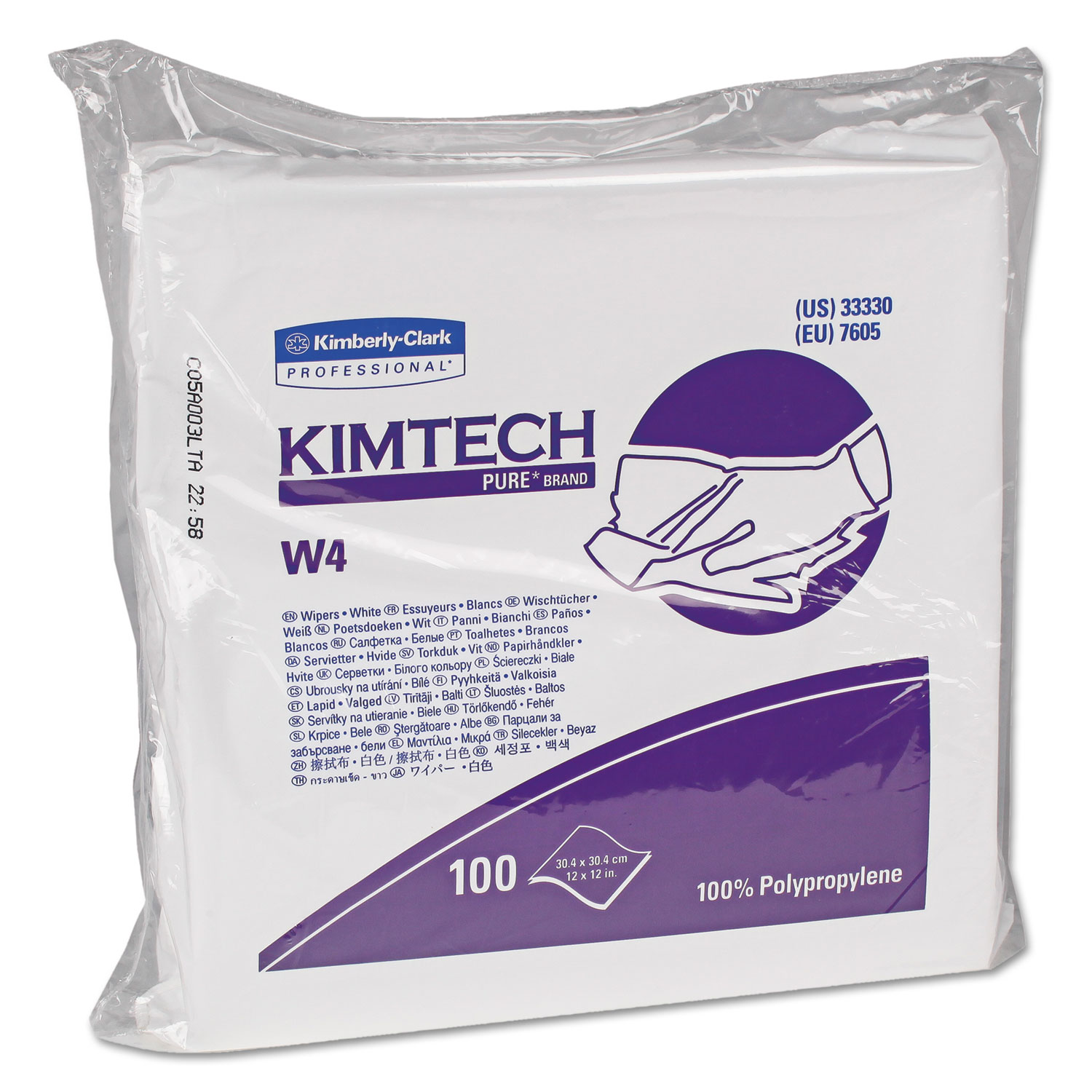  Kimtech 33330 W4 Critical Task Wipers, Flat Double Bag, 12x12, White, 100/Pack, 5 Packs/Carton (KCC33330) 
