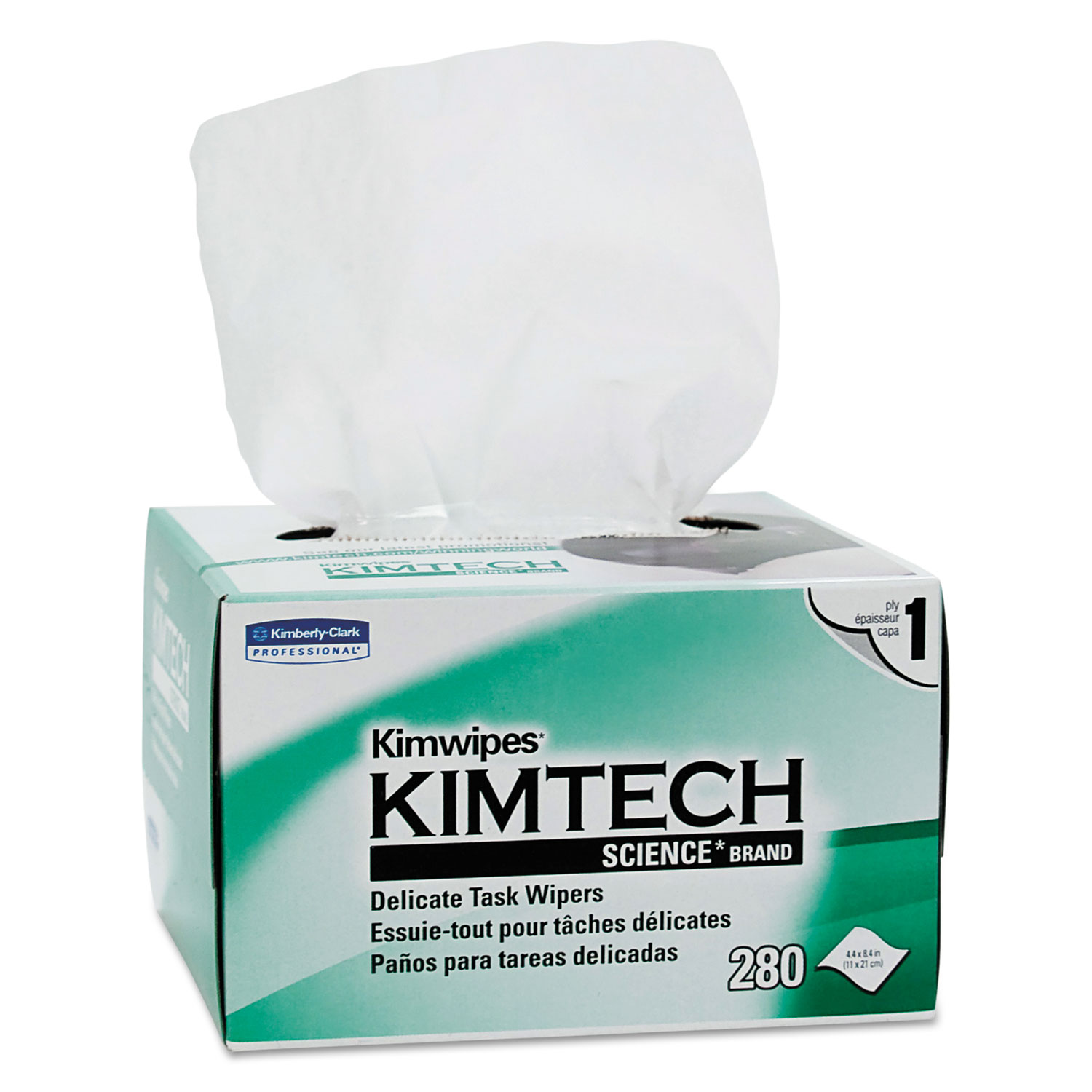  Kimtech 34120 Kimwipes Delicate Task Wipers, 1-Ply, 4 2/5 x 8 2/5, 280/Box, 30 Boxes/Carton (KCC34120) 