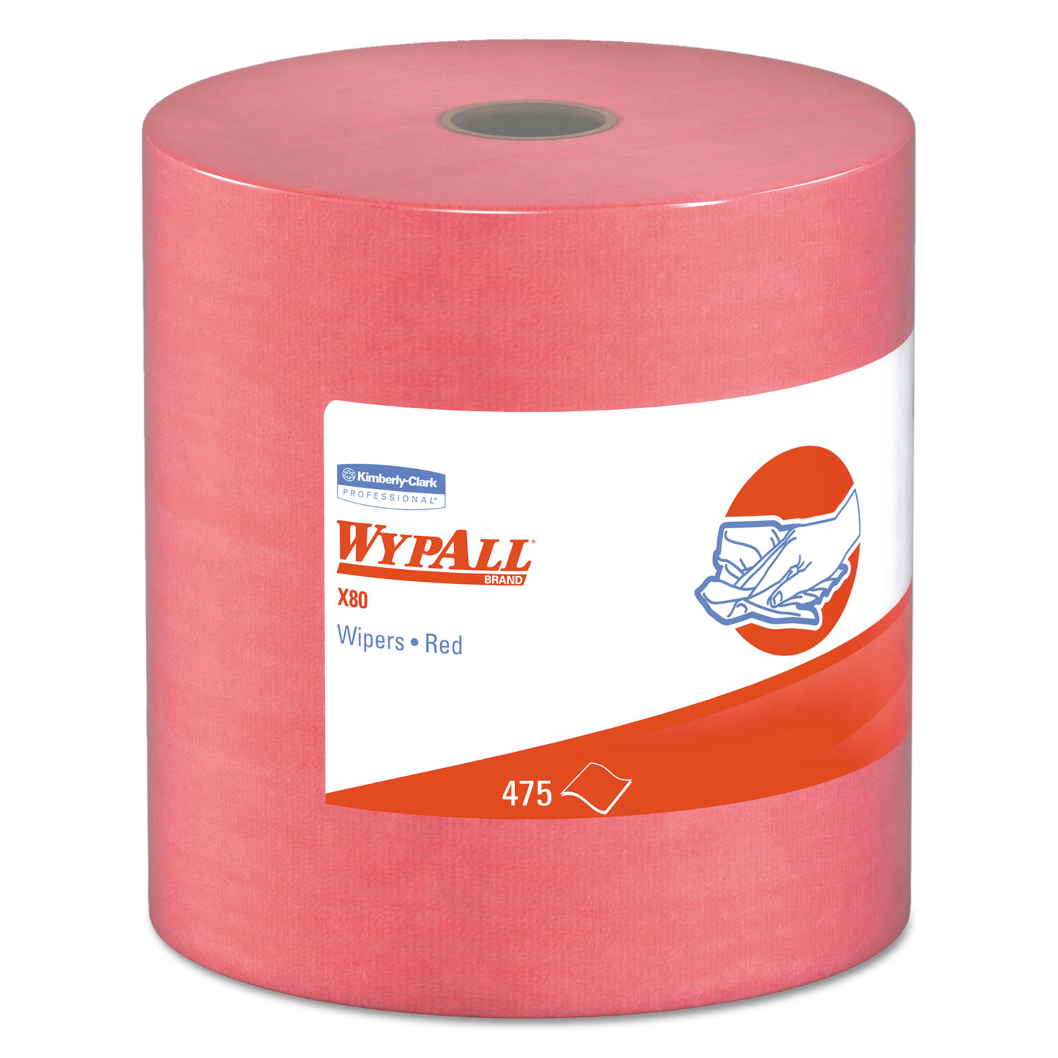 WypAll 41055 X80 Cloths, HYDROKNIT, Jumbo Roll, 12 1/2 x 13 2/5, Red, 475 Wipers/Roll (KCC41055) 