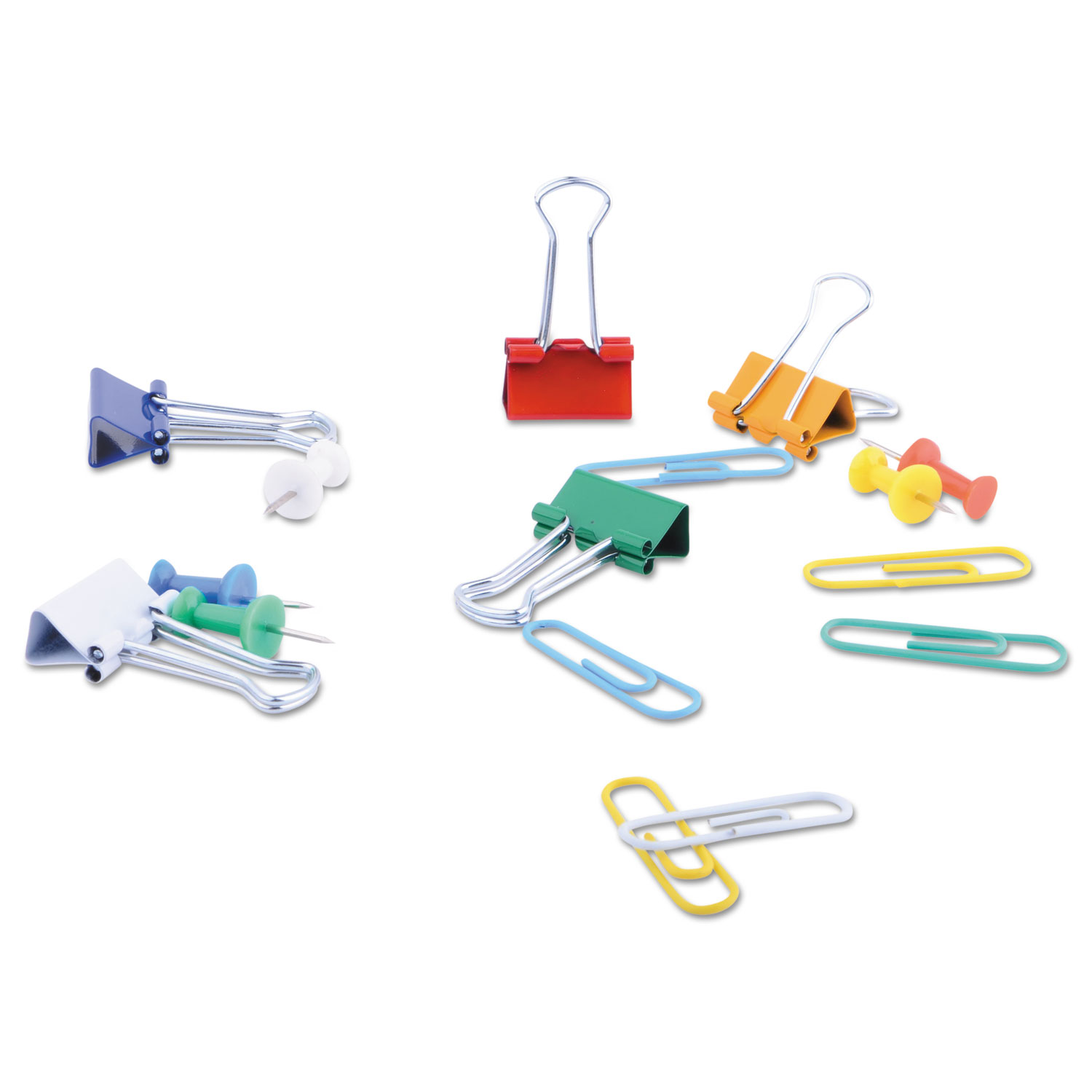 Combo Clip Pack, 380 Paper Clips, 280 Push Pins and 46 Binder Clips
