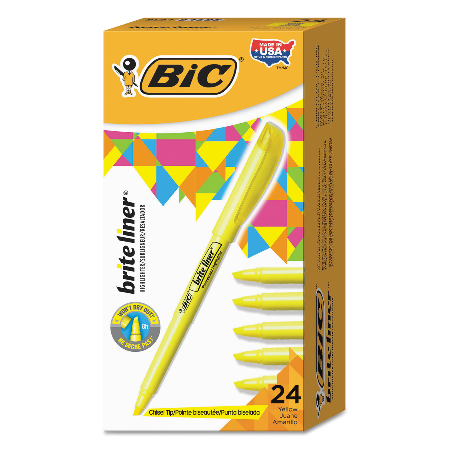  BIC BL241-YW Brite Liner Highlighter, Chisel Tip, Yellow, 24/Pack (BICBL241YW) 