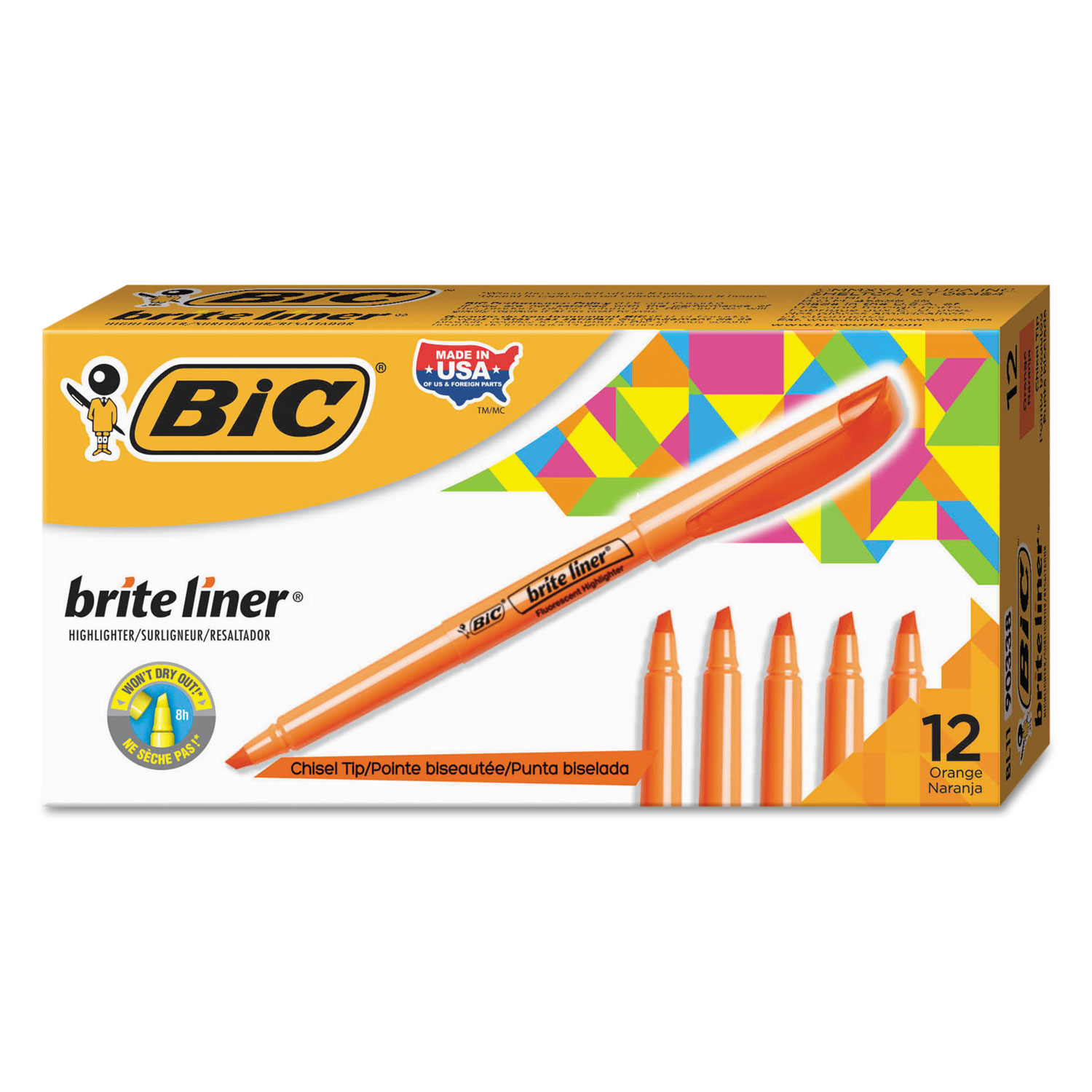  BIC BL11 ORG Brite Liner Highlighter, Chisel Tip, Fluorescent Orange, Dozen (BICBL11OE) 
