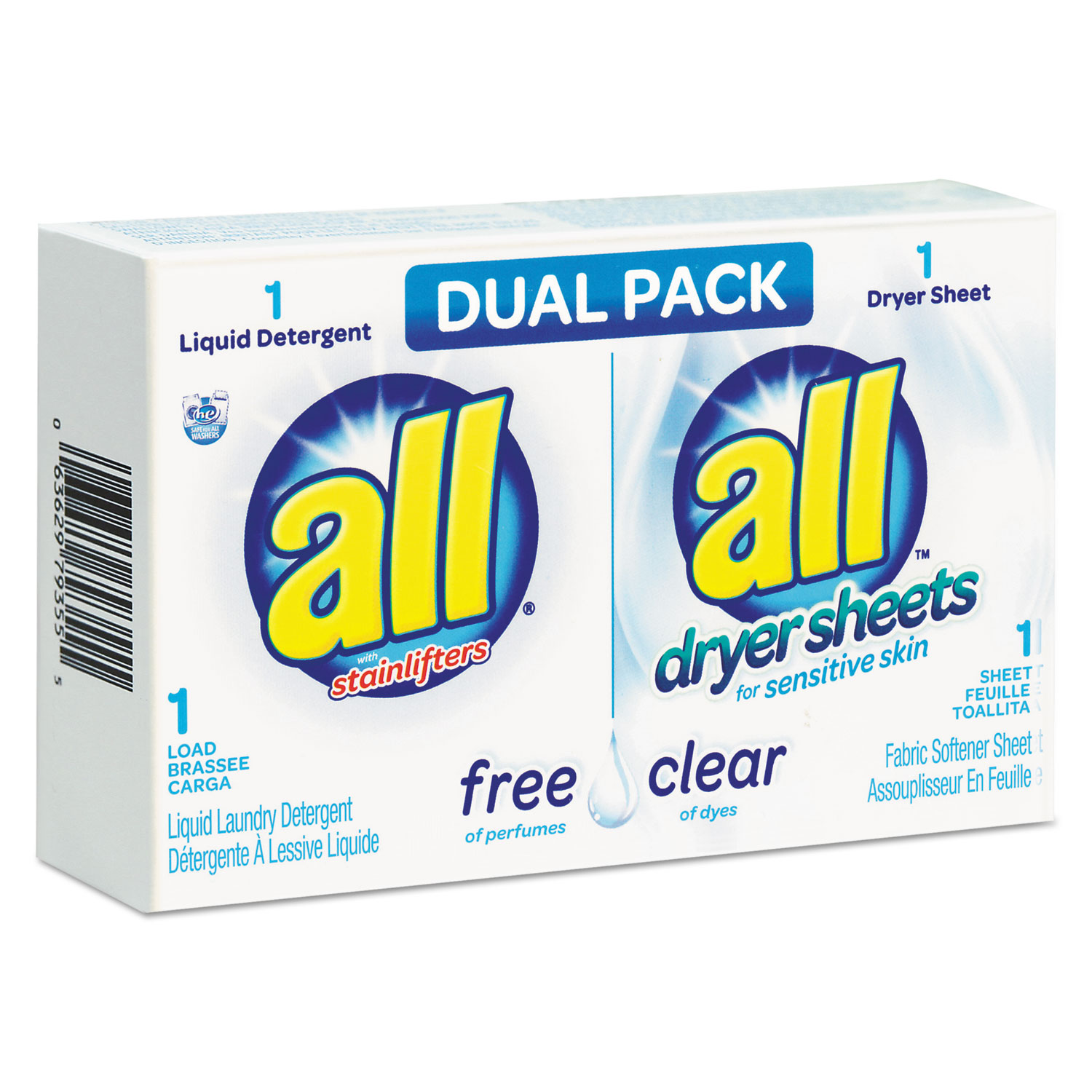  All 1R-2979355 Free Clear HE Liquid Laundry Detergent/Dryer Sheet Dual Vend Pack, 100/Ctn (VEN2979355) 
