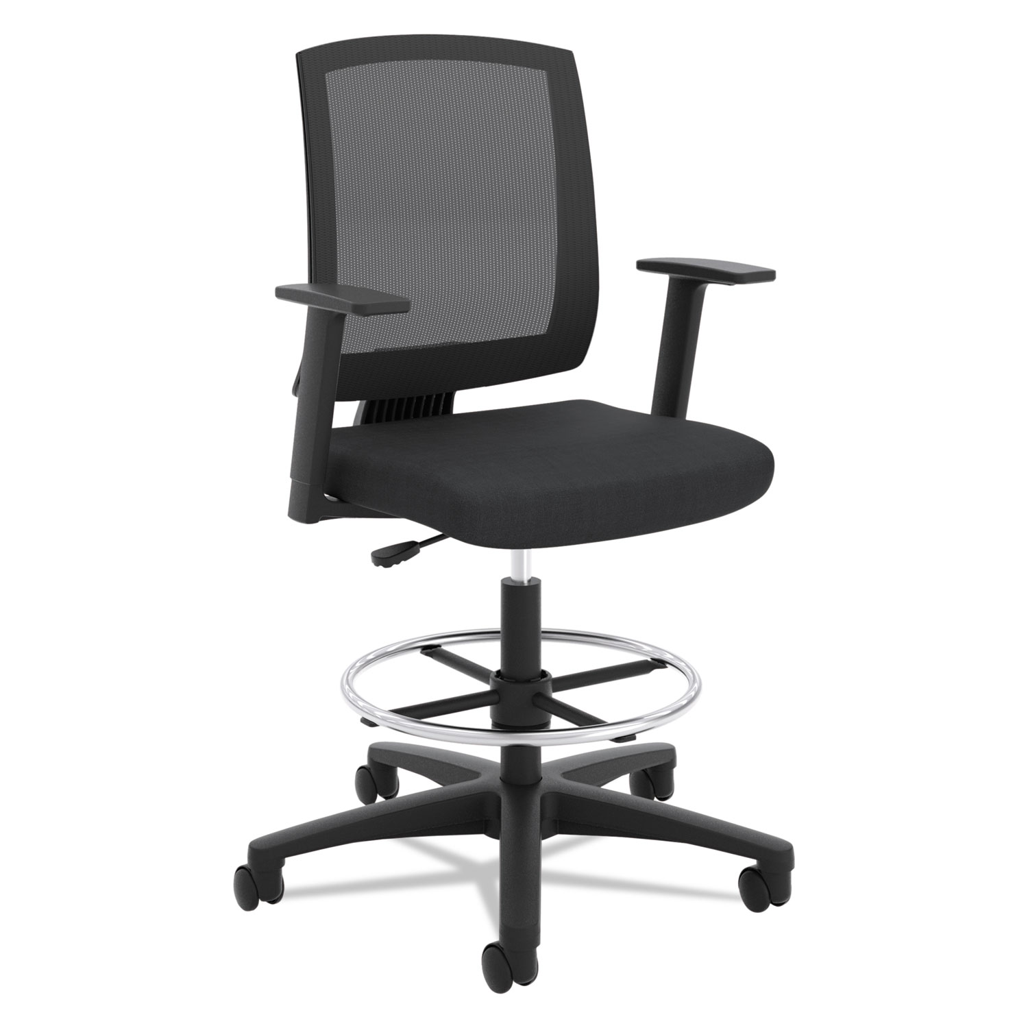  HON HVL515.LH10 VL515 Mid-Back Mesh Task Stool with Fixed Arms, Supports up to 250 lbs., Black Seat/Black Back, Black Base (BSXVL515LH10) 