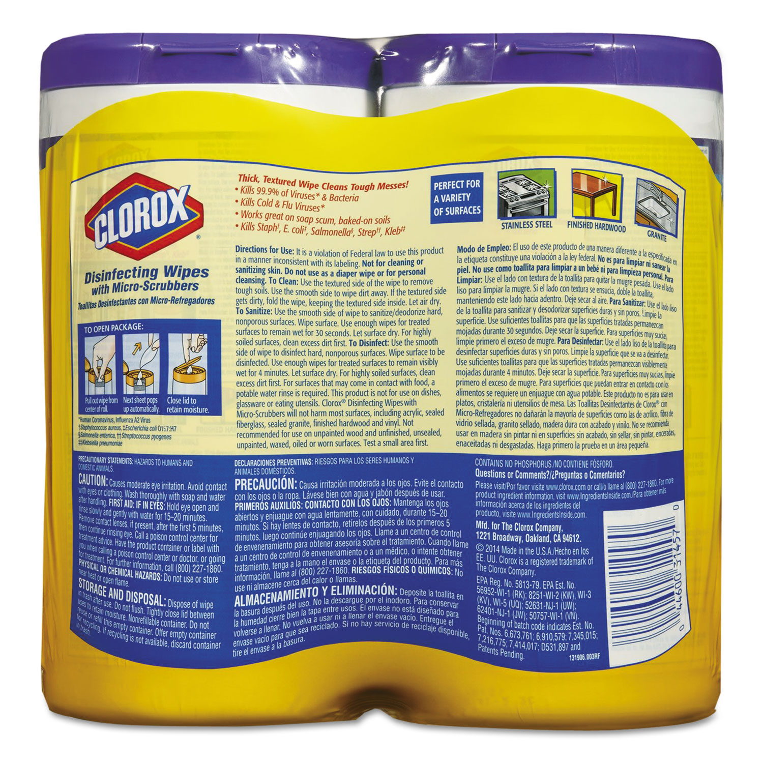 Disinfecting Wipes with Micro-Scrubbers, 7 x 8, Crisp Lemon, 70/Canister, 2/PK