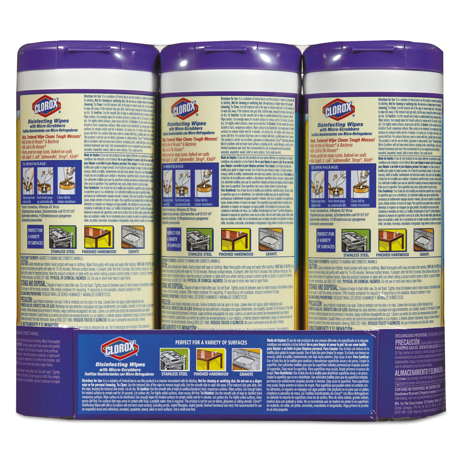 Disinfecting Wipes w/Micro-Scrubbers, 7x8, Crisp Lemon, 32/Canister,3/PK,5 PK/CT