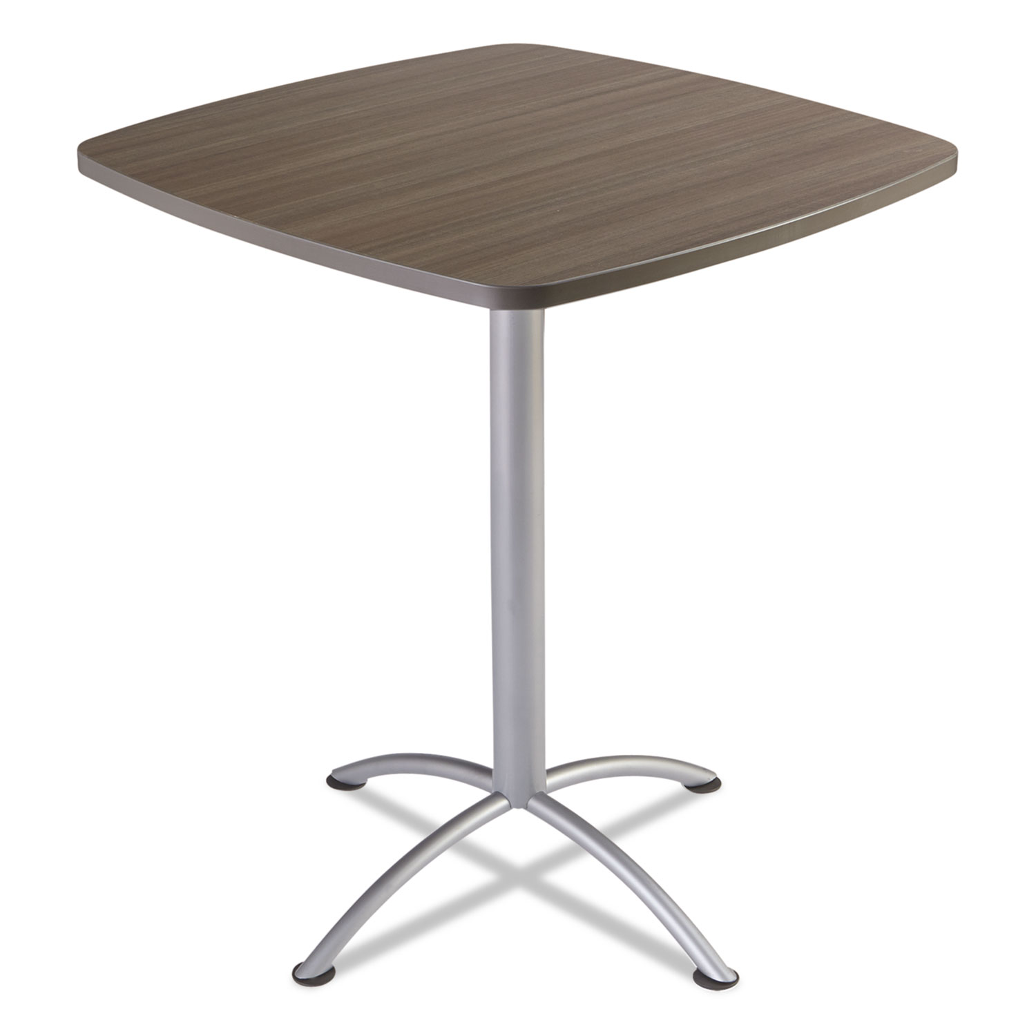 iLand Table, Contour, Square Seated Style, 42 x 42 x 42, Natural Teak/Silver