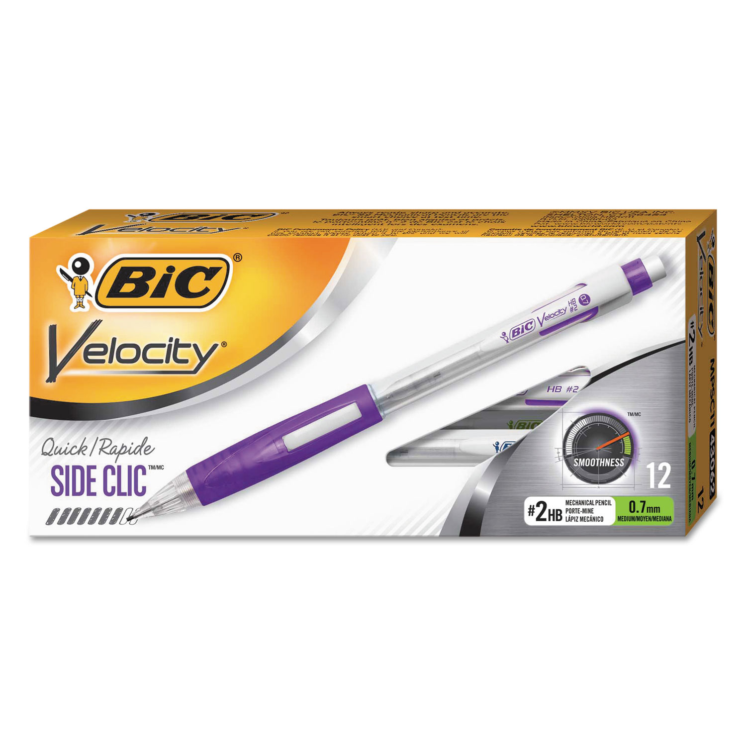 Velocity Side Clic Pencil, HB #2, 0.7 mm, Assorted, Dozen