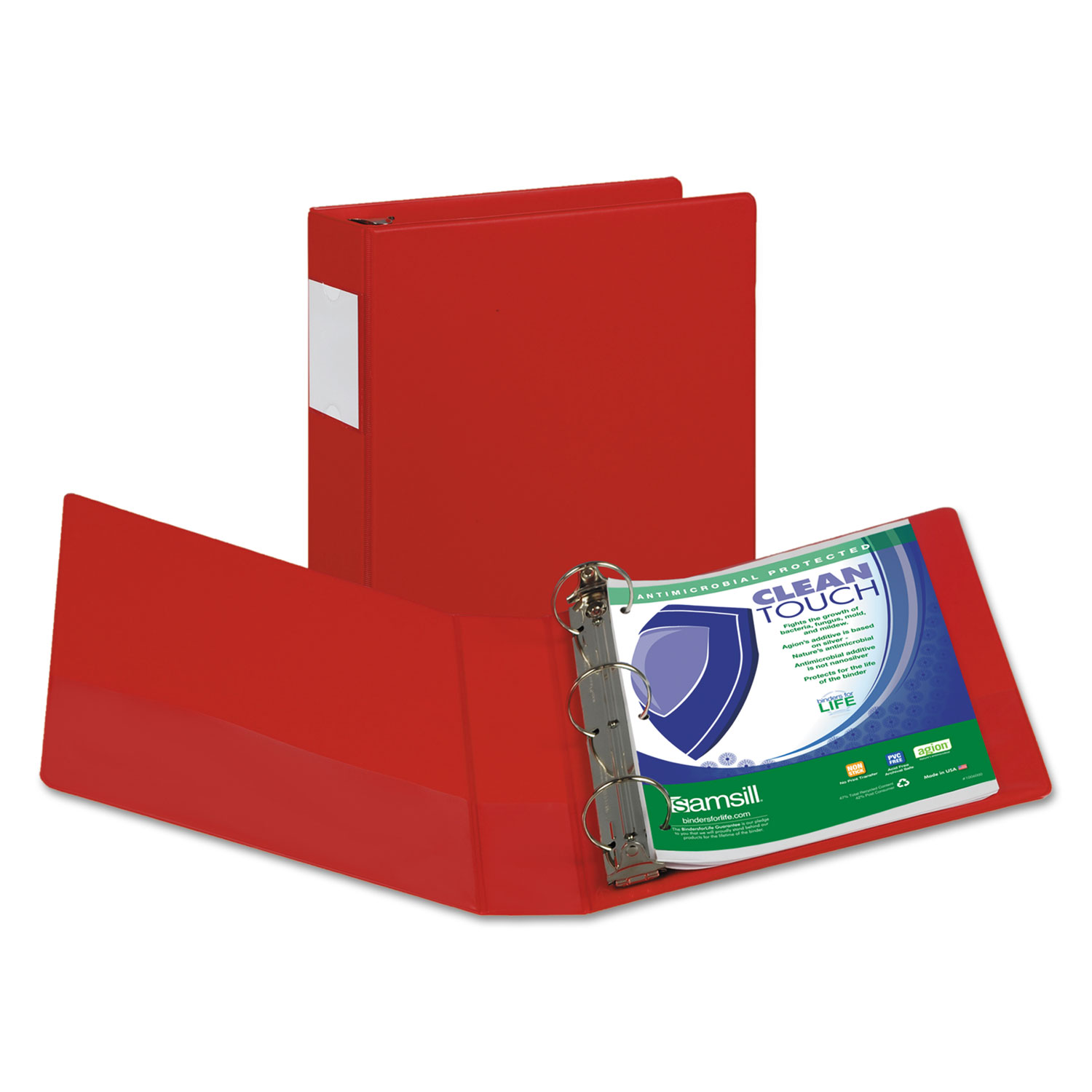 Clean Touch Locking Round Ring Reference Binder, Antimicrobial, 2 Cap, Red