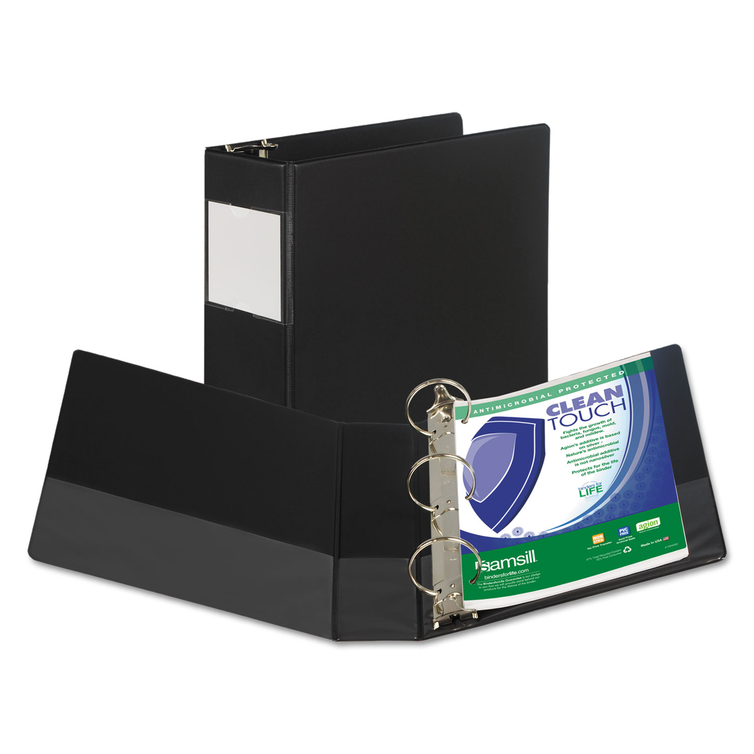Clean Touch Locking Round Ring Reference Binder, Antimicrobial, 3 Cap, Black