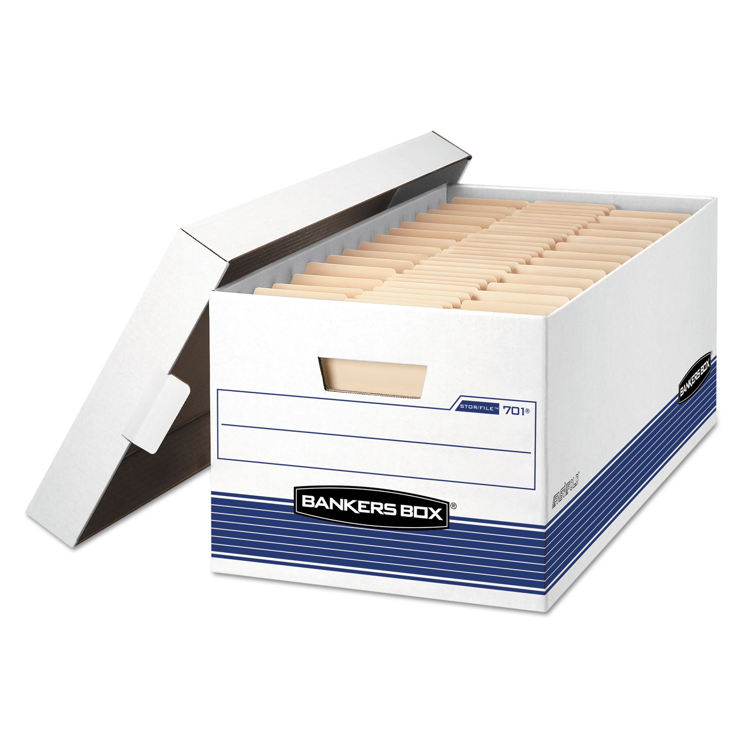 STOR/FILE Medium-Duty Storage Boxes, Letter Files, 12.88" x 25.38" x 10.25", White/Blue, 4/Carton