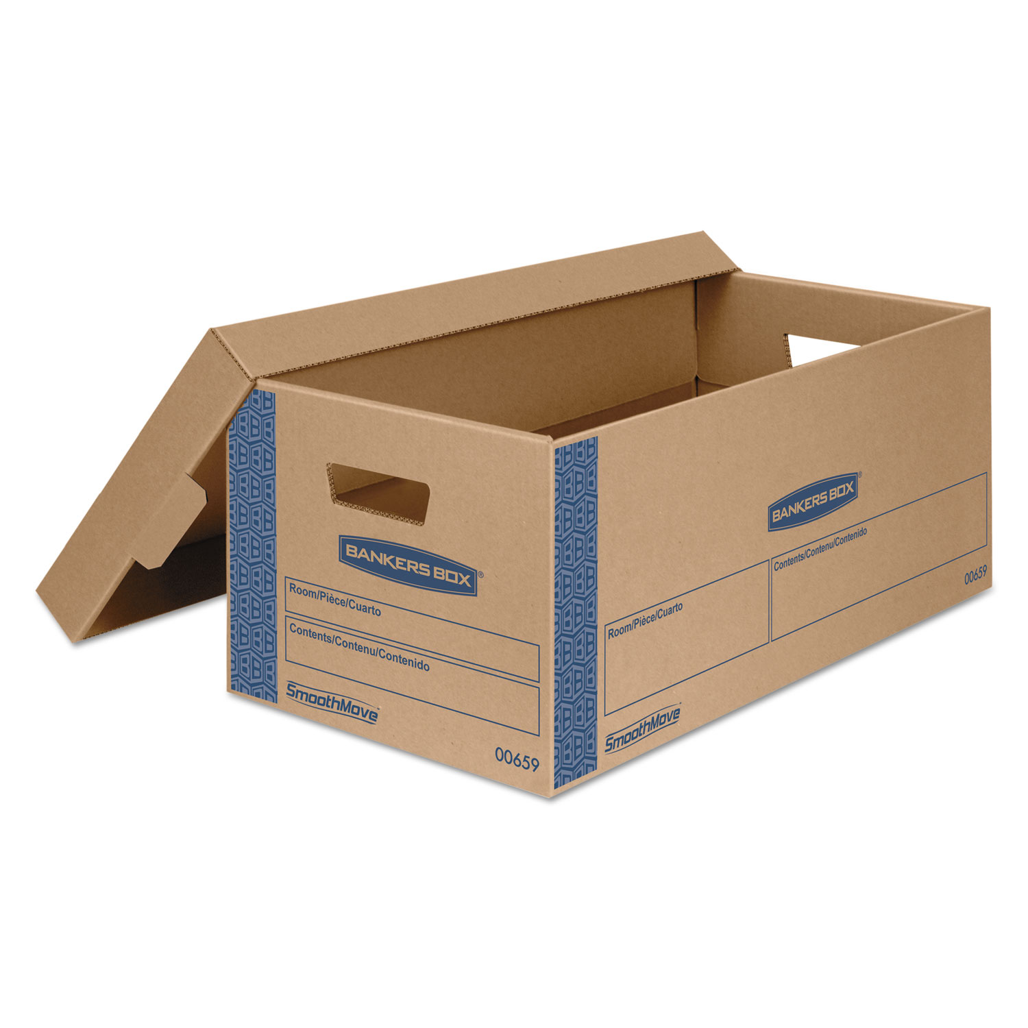 SmoothMove Classic Large Moving Boxes, 21l x 17w x 17h, Kraft/Blue, 5/Carton