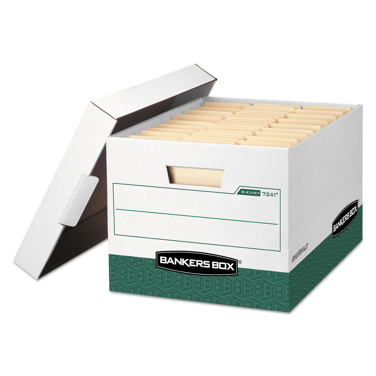 R-KIVE Max Storage Box, Letter/Legal, Locking Lid, White/Green, 12/Carton