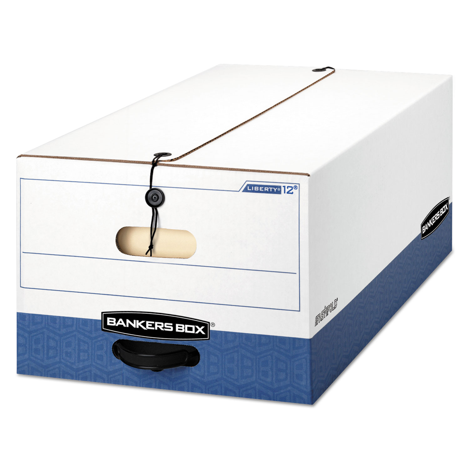  Bankers Box 0001203 LIBERTY Heavy-Duty Strength Storage Boxes, Legal Files, 15.25 x 24.13 x 10.75, White/Blue, 4/Carton (FEL0001203) 