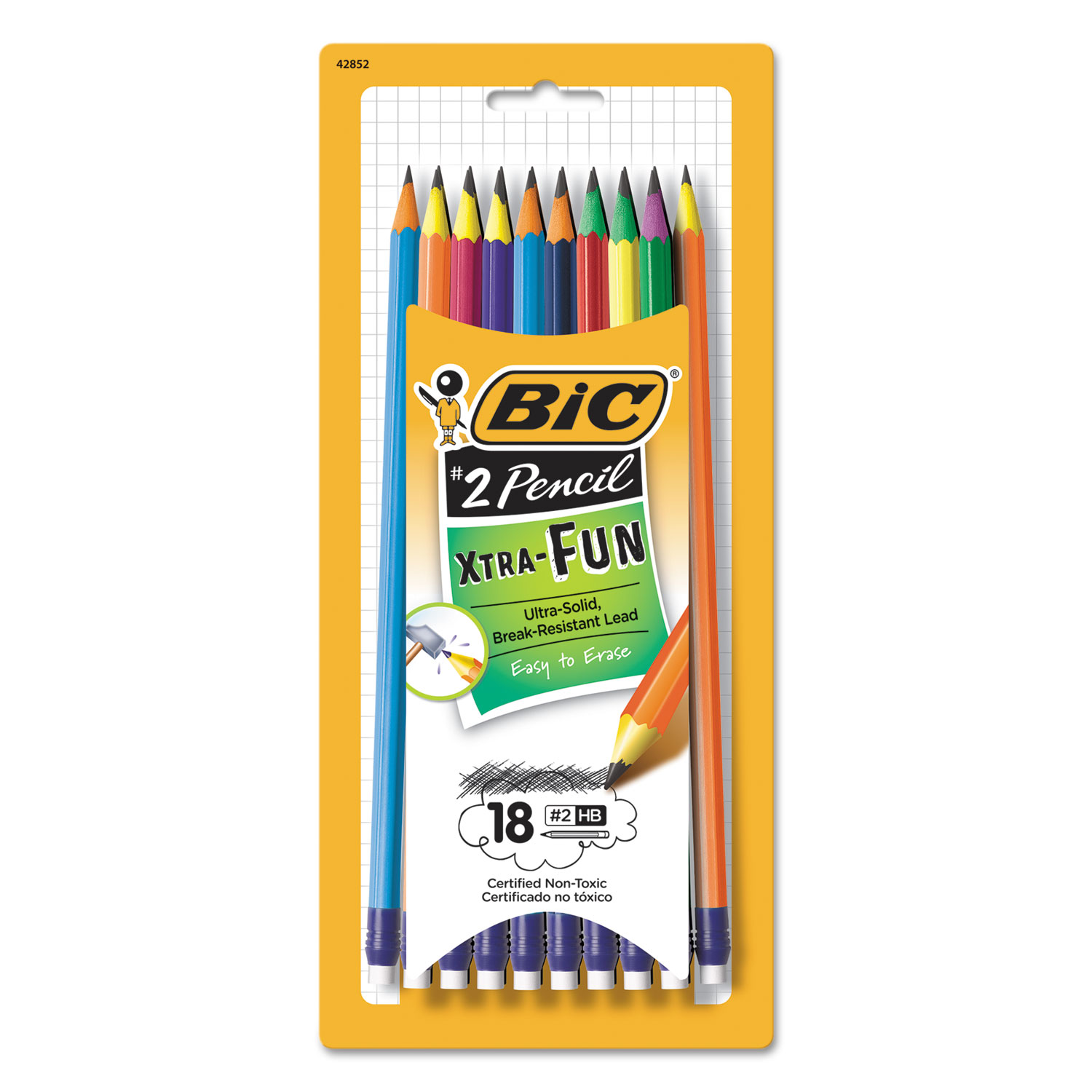  BIC PGEP181 #2 Pencil Xtra Fun, HB (#2), Black Lead, Assorted Barrel Colors, 18/Pack (BICPGEP181) 