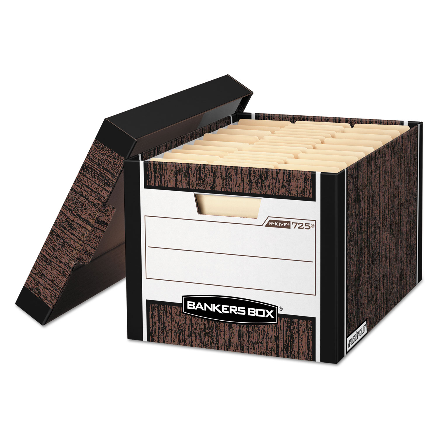 R-KIVE Max Storage Box, Letter/Legal, Locking Lid, Woodgrain, 12/Carton