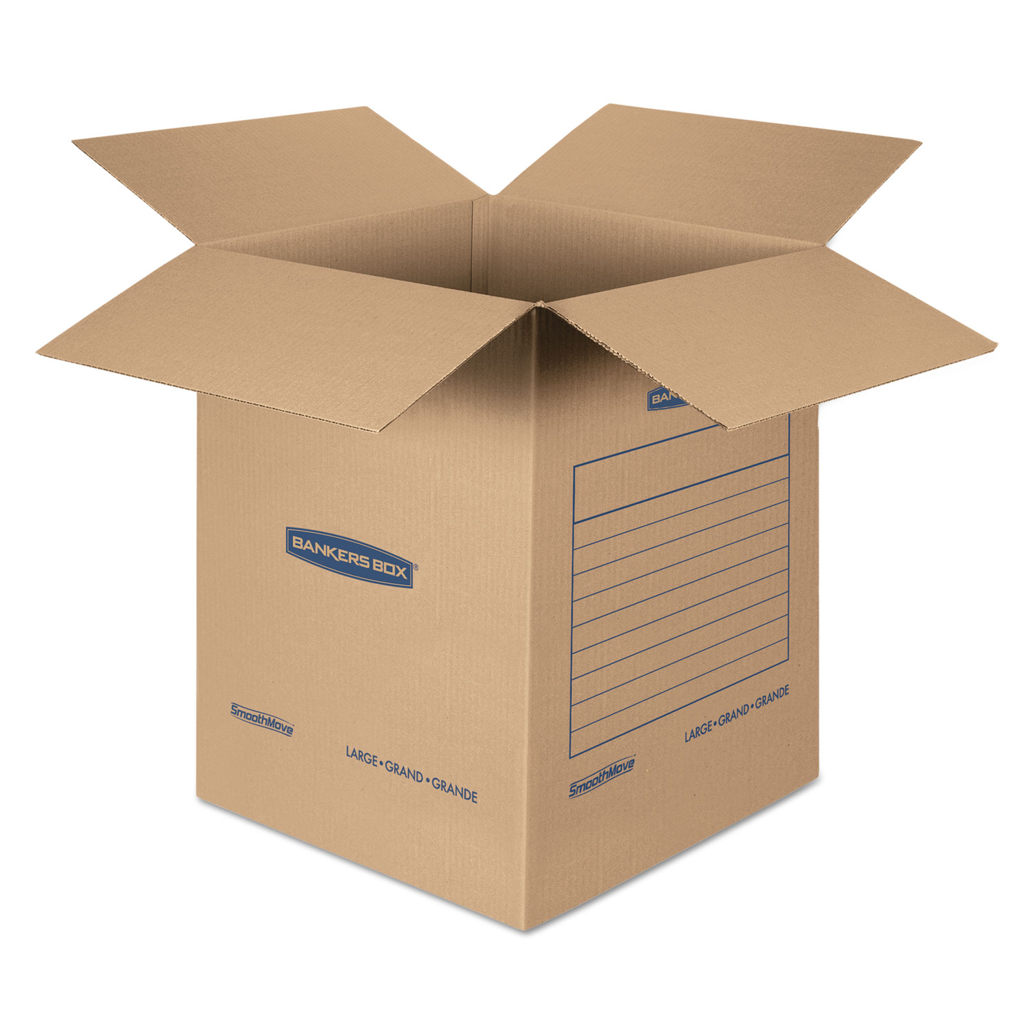 SmoothMove Basic Large Moving Boxes, 18l x 18w x 24h, Kraft/Blue, 15/Carton
