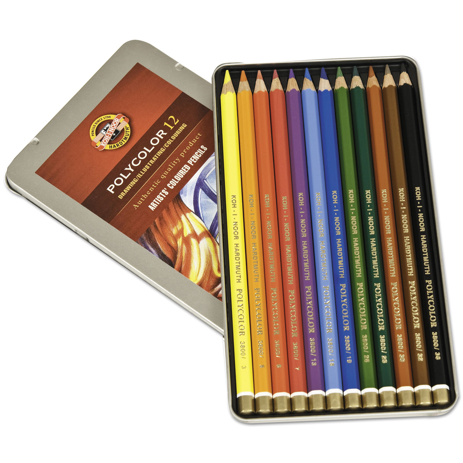 Polycolor Drawing Pencils, 3.8 mm, Open Tin Blister Pack, 12 Assorted Colors/Set