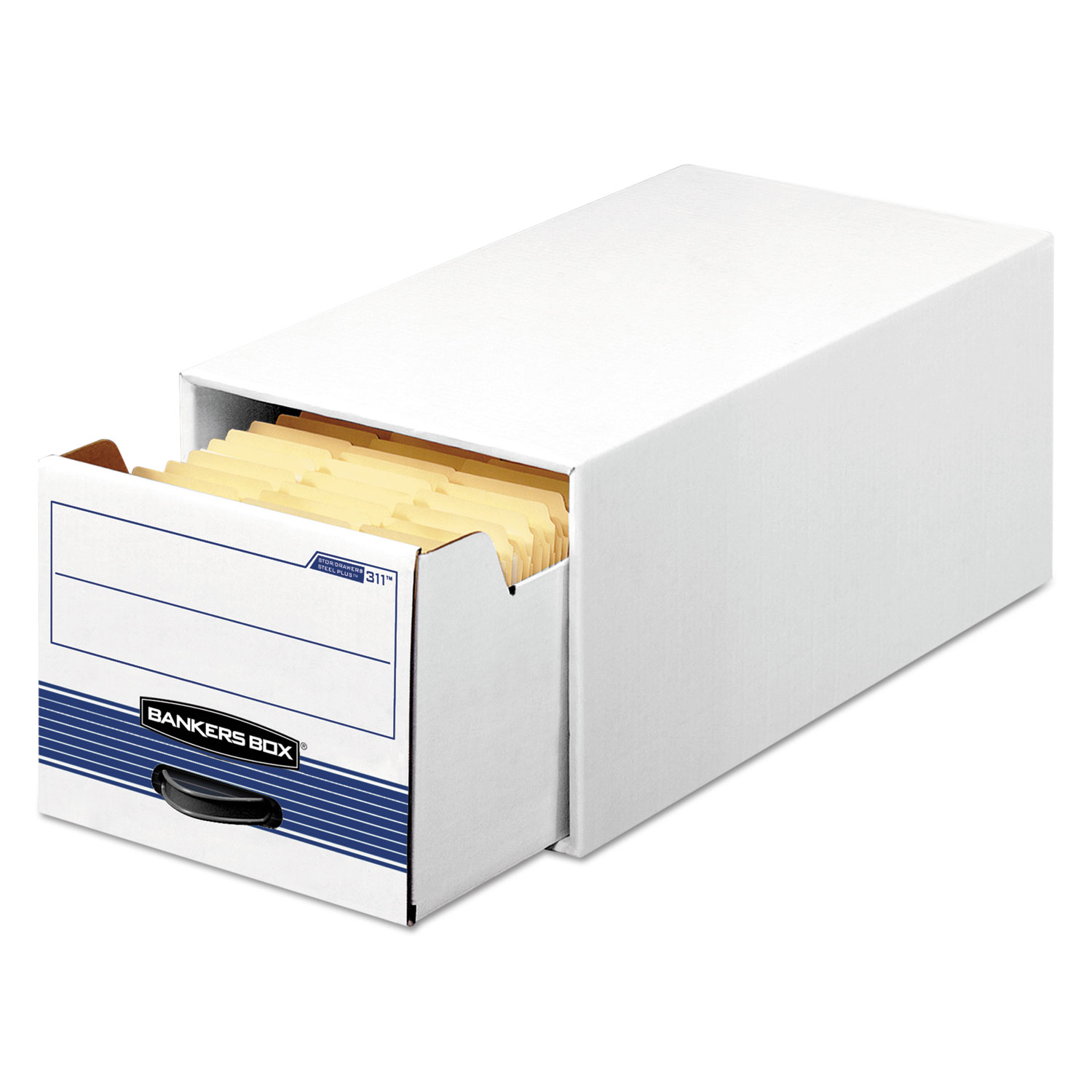  Bankers Box 00306 STOR/DRAWER STEEL PLUS Extra Space-Savings Storage Drawers, Letter Files, 10.5 x 25.25 x 6.5, White/Blue, 12/Carton (FEL00306) 