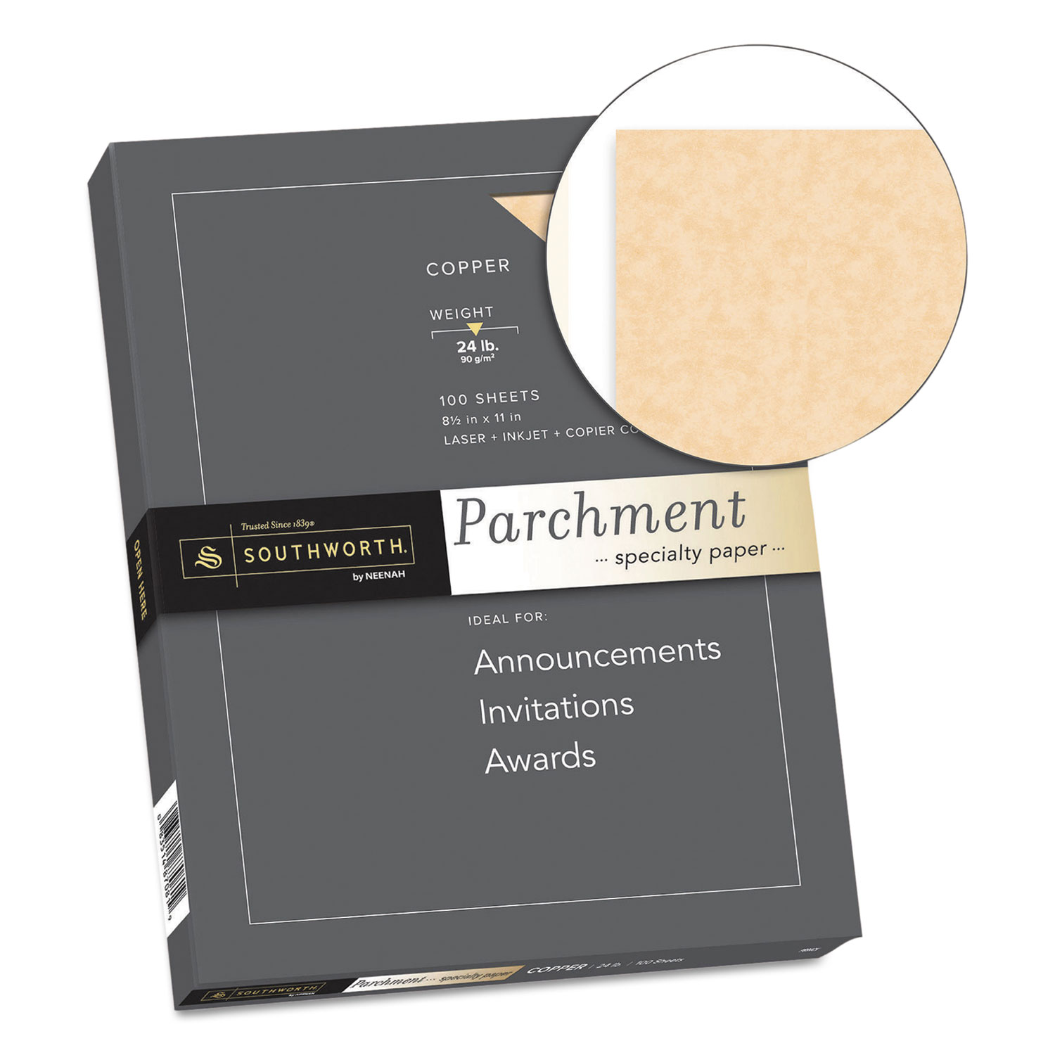 Parchment Specialty Paper, Copper, 24lb, 8 1/2 x 11, 100 Sheets