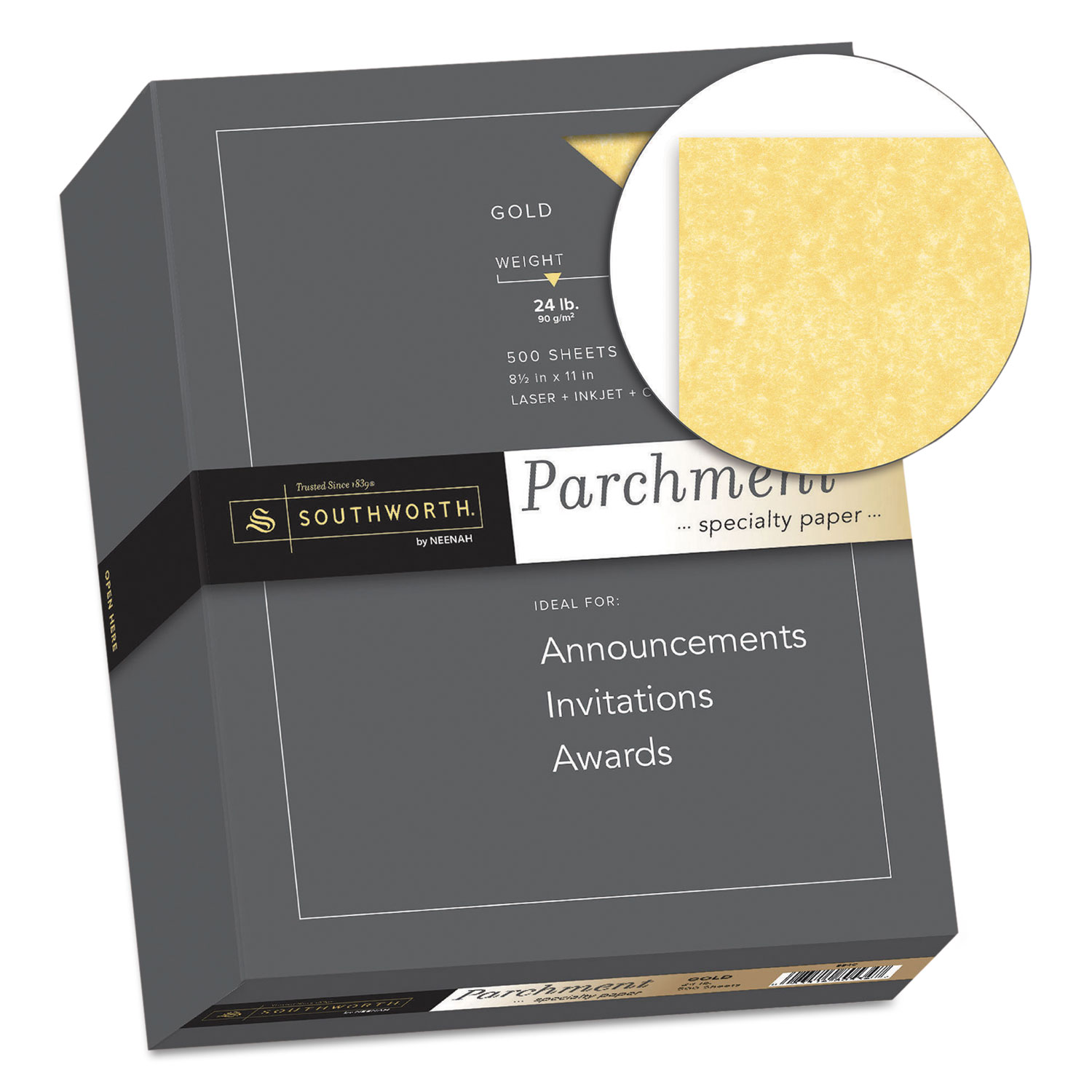 Parchment Specialty Paper, 24 lb Bond Weight, 8.5 x 11, Gold, 100/Pack -  Zerbee