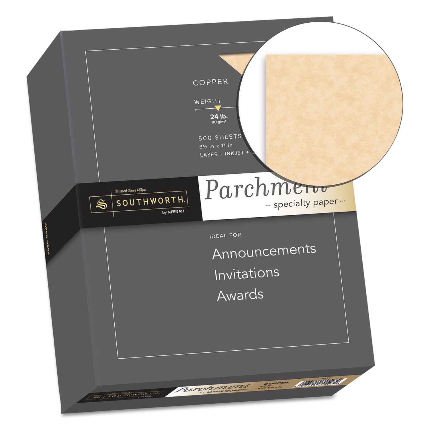 Parchment Specialty Paper, Copper, 24lb, 8 1/2 x 11, 500 Sheets