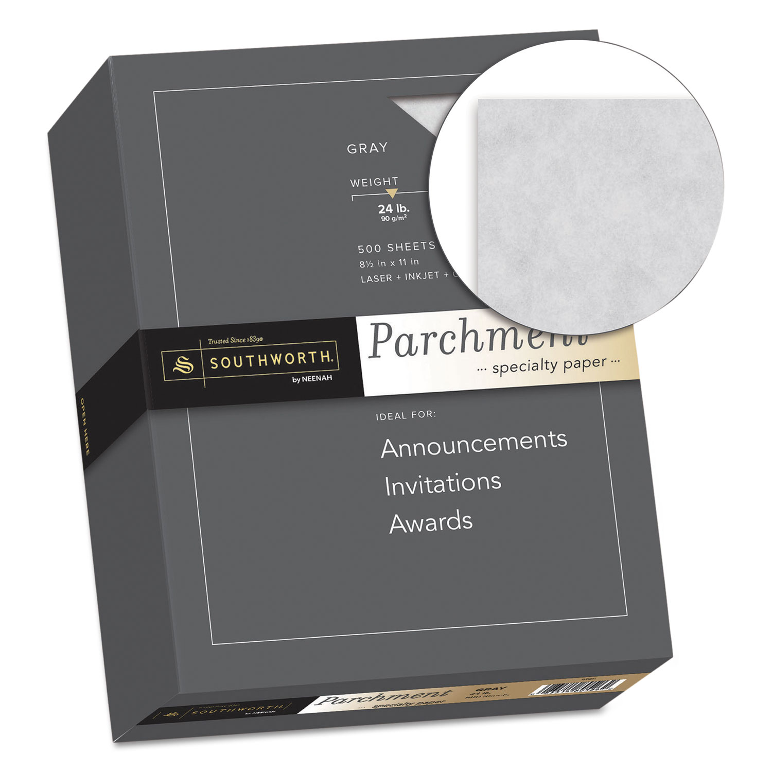Parchment Specialty Paper, Gray, 24lb, 8 1/2 x 11, 500 Sheets