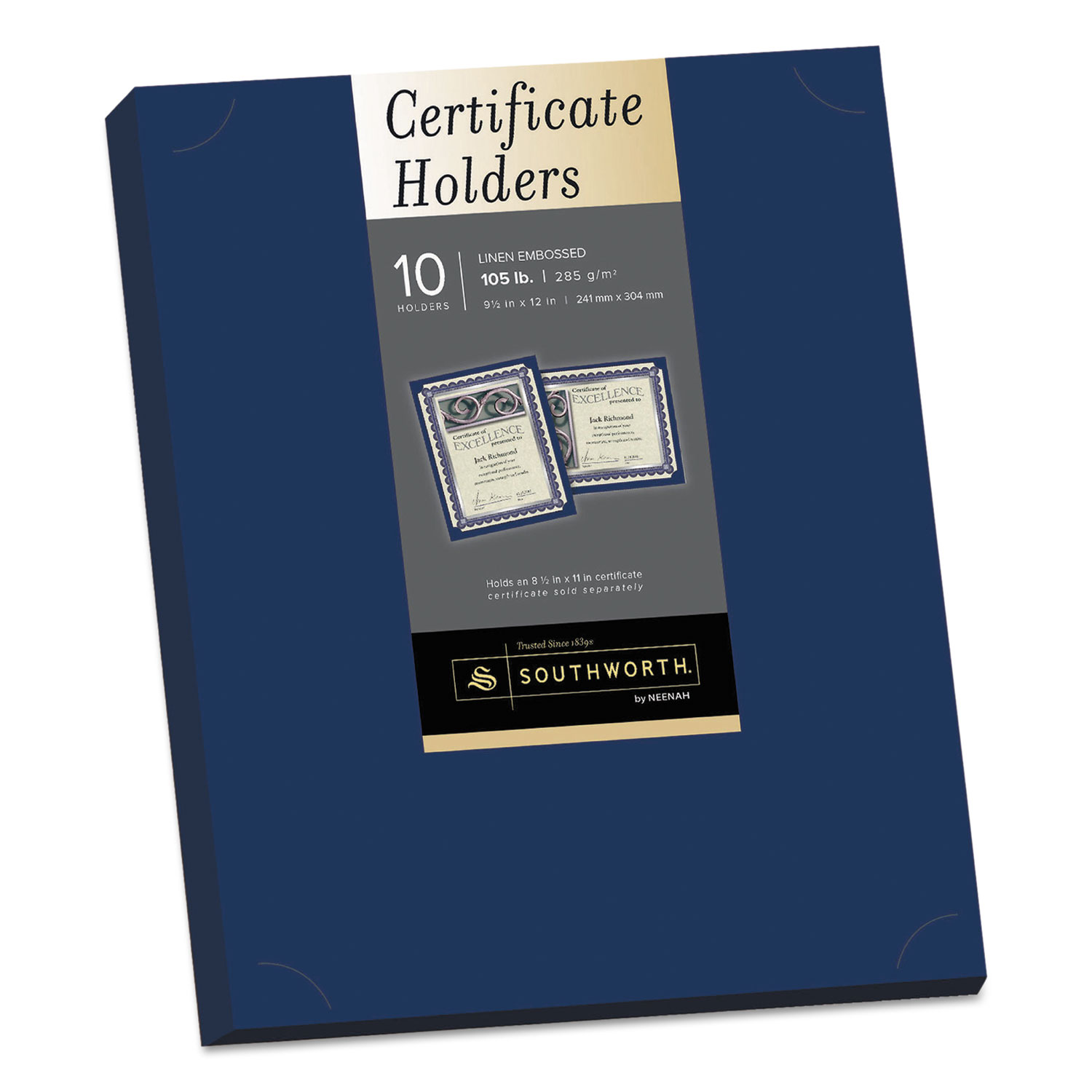  Southworth PF8 Certificate Holder, Navy, 105lb Linen Stock, 12 x 9 1/2, 10/Pack (SOUPF8) 