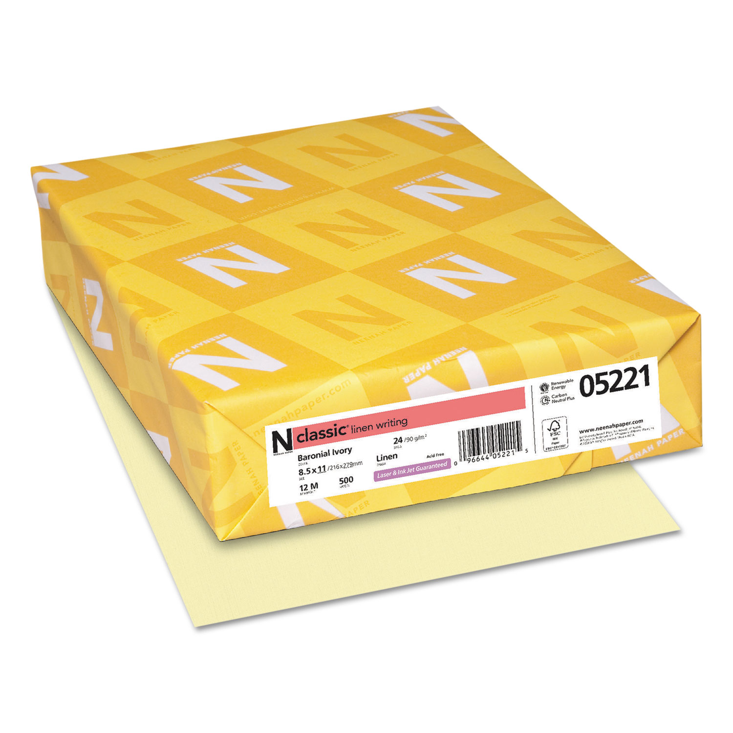  Neenah Paper 05221 CLASSIC Linen Stationery, 24 lb, 8.5 x 11, Baronial Ivory, 500/Ream (NEE05221) 