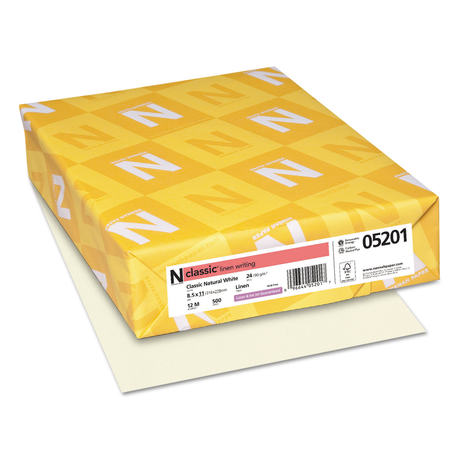  Neenah Paper 05201 CLASSIC Linen Stationery, 24 lb, 8.5 x 11, Classic Natural White, 500/Ream (NEE05201) 