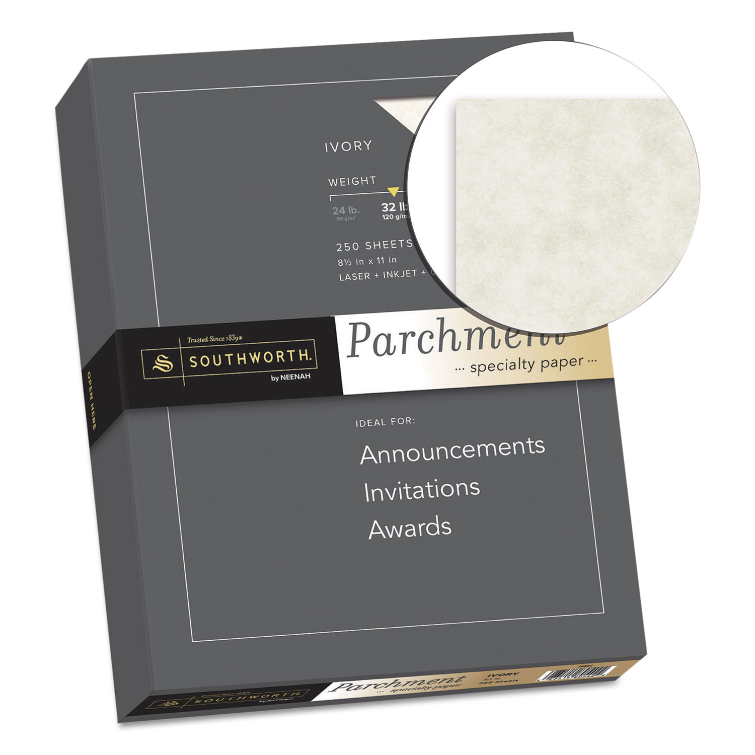 Parchment Specialty Paper, Ivory, 32lb, 8 1/2 x 11, 250 Sheets