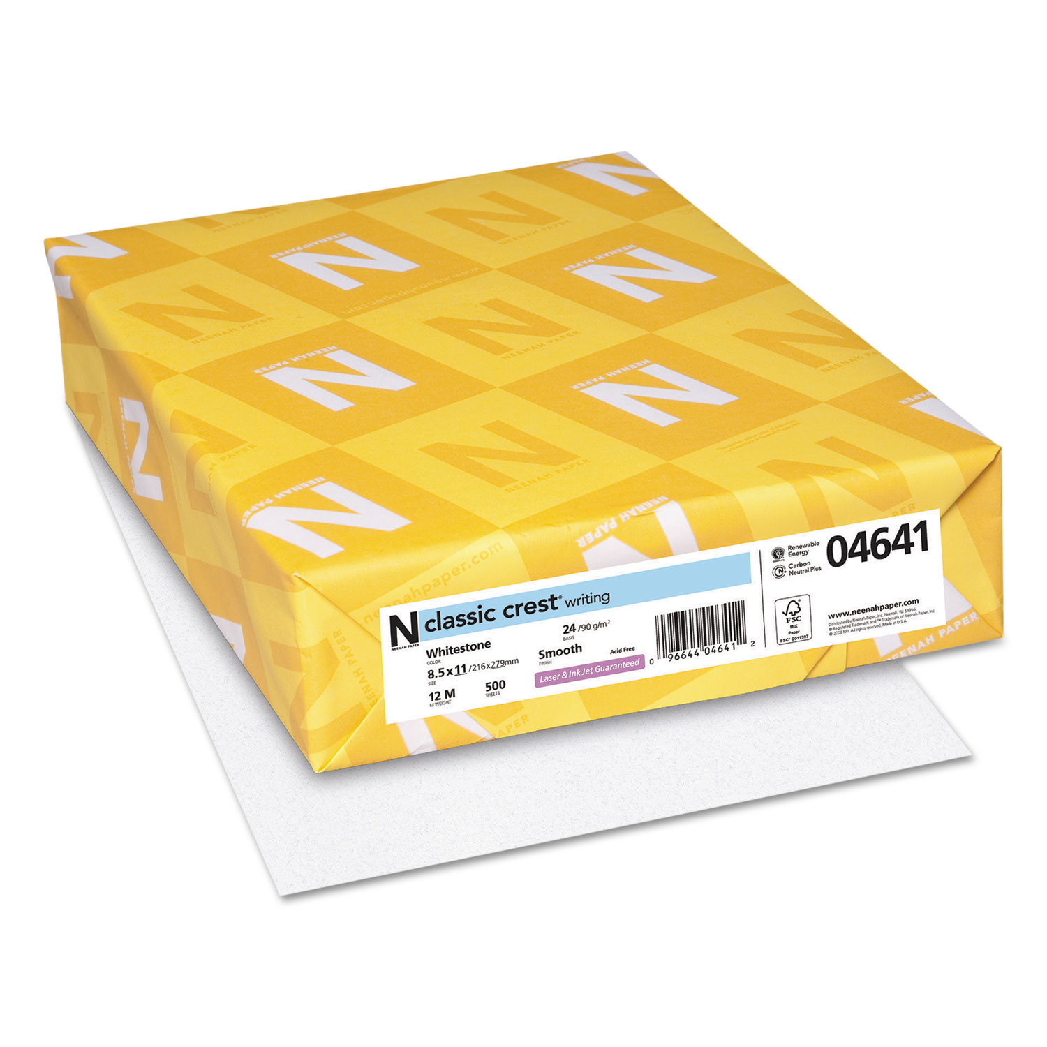  Neenah Paper 04641 CLASSIC CREST Stationery Writing Paper, 24 lb, 8.5 x 11, Whitestone, 500/Ream (NEE04641) 