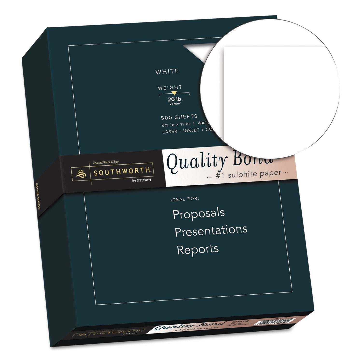 Quality Bond #1 Sulphite Paper, 20lb, 95 Bright, Wove, 8 1/2 x 11, 500 Sheets